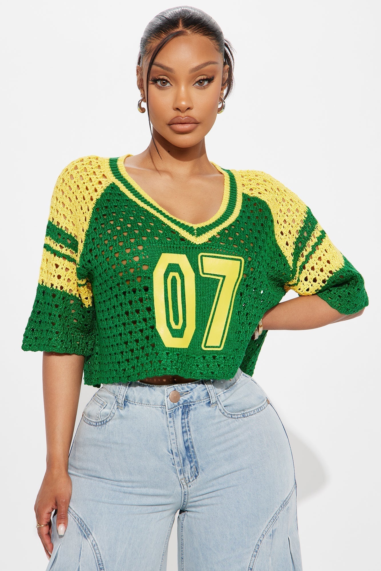 All Star Crochet Cropped Top - Green/combo