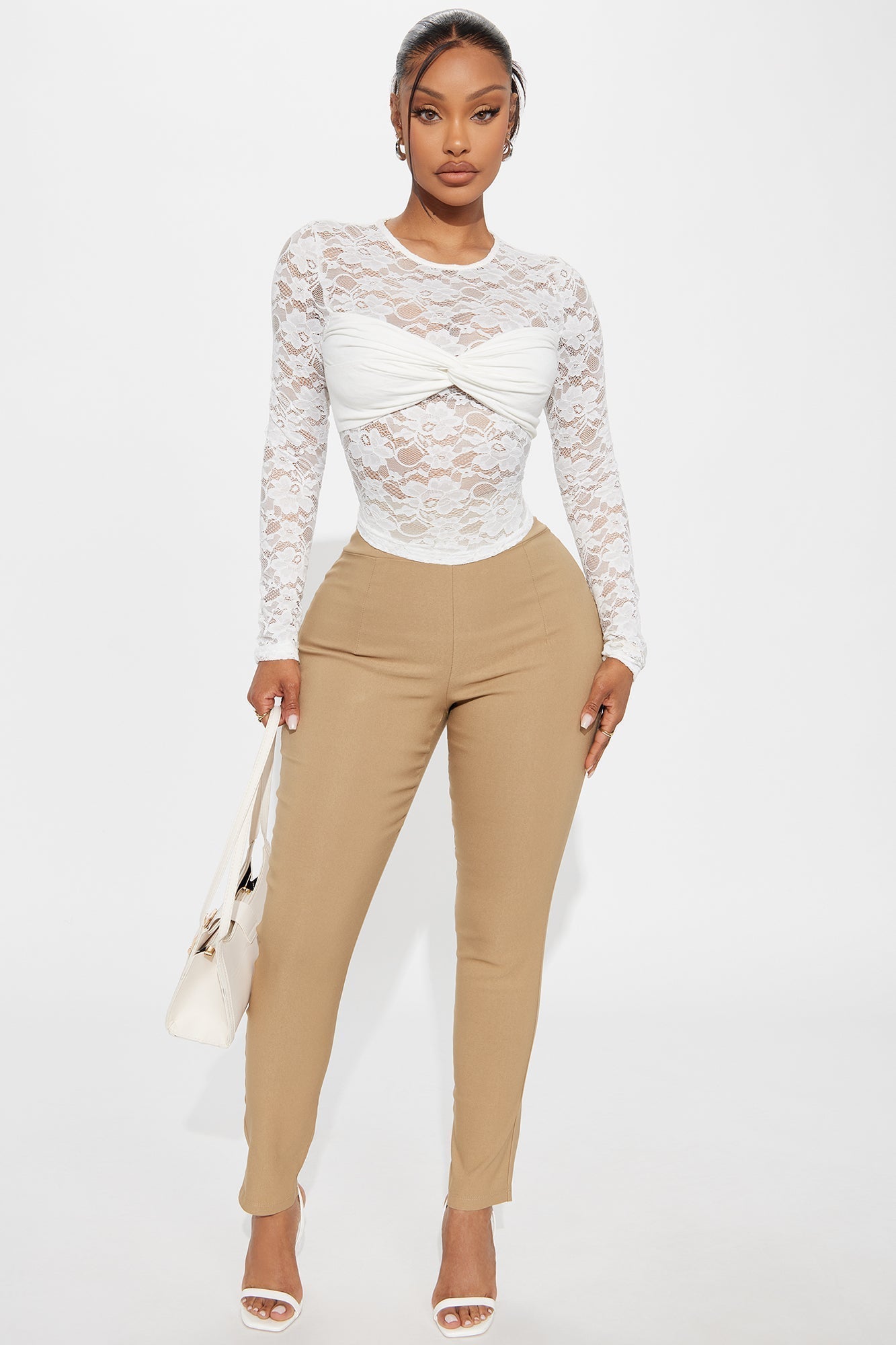 Round The Twist Sheer Lace Top - White