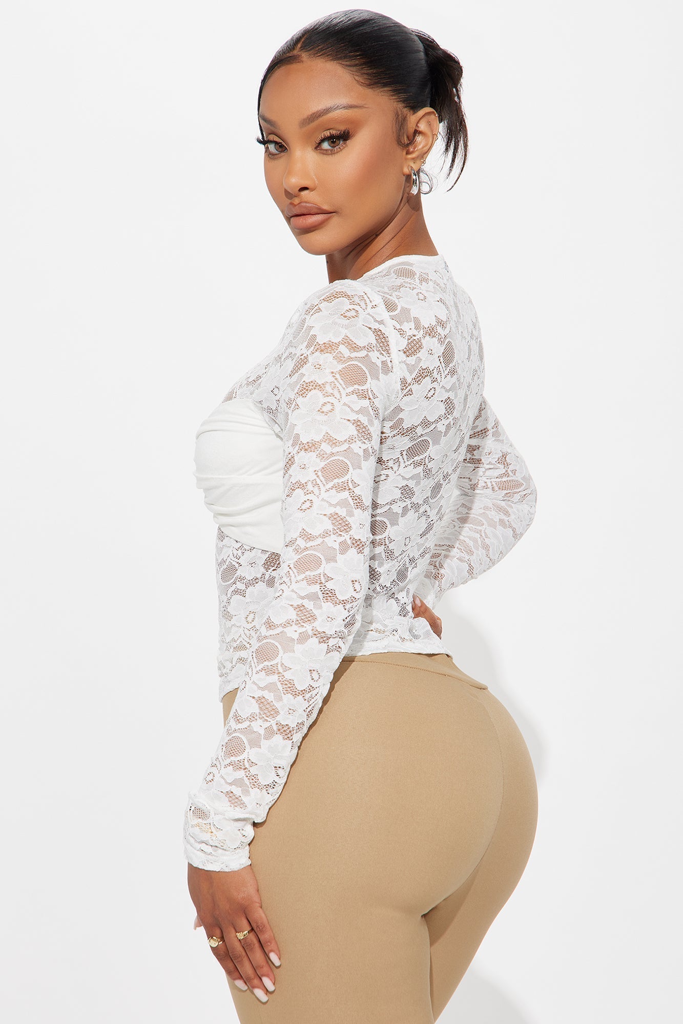Round The Twist Sheer Lace Top - White