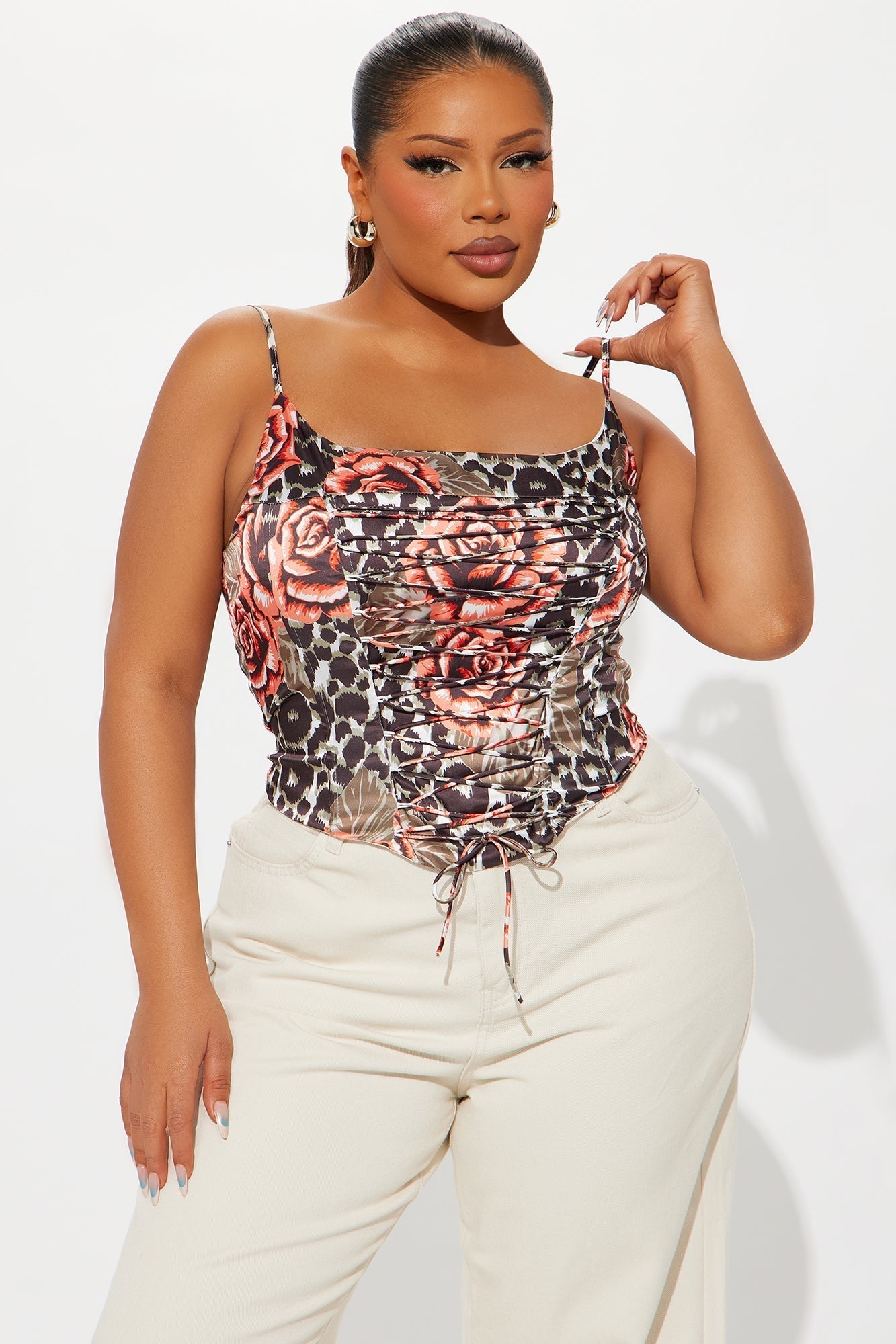 Margot Satin Corset Top - Brown/combo