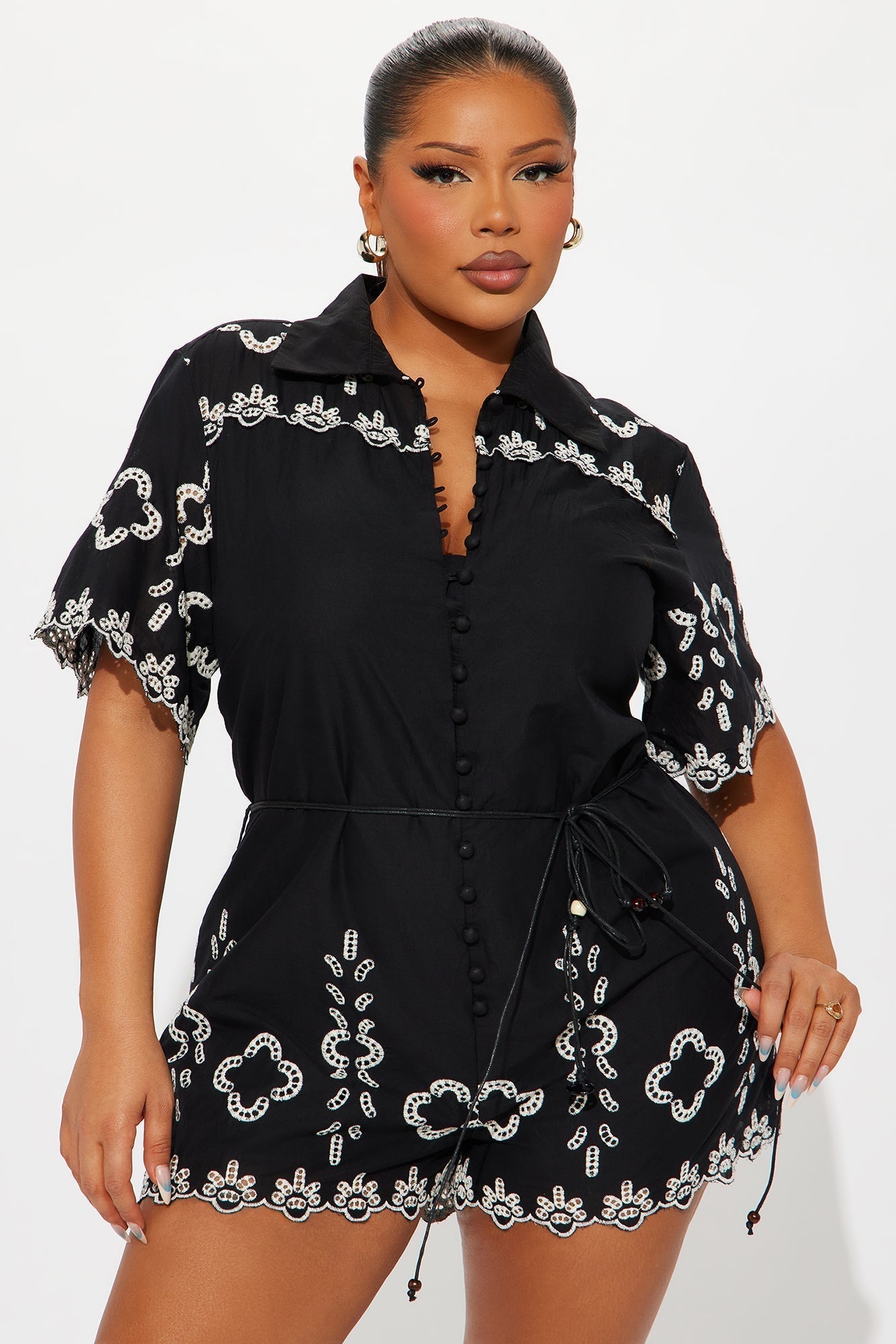 Sicily Linen Romper - Black/White