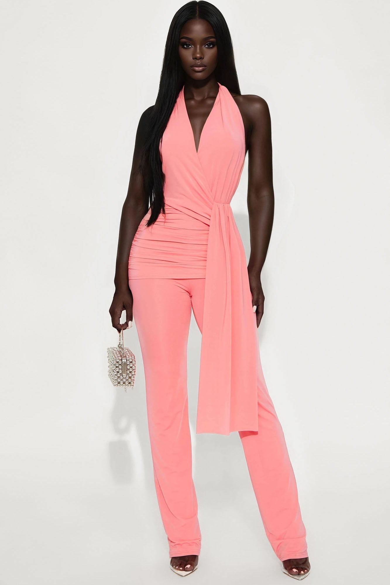 Swaying Palms Wide Leg Jumpsuit - Coral