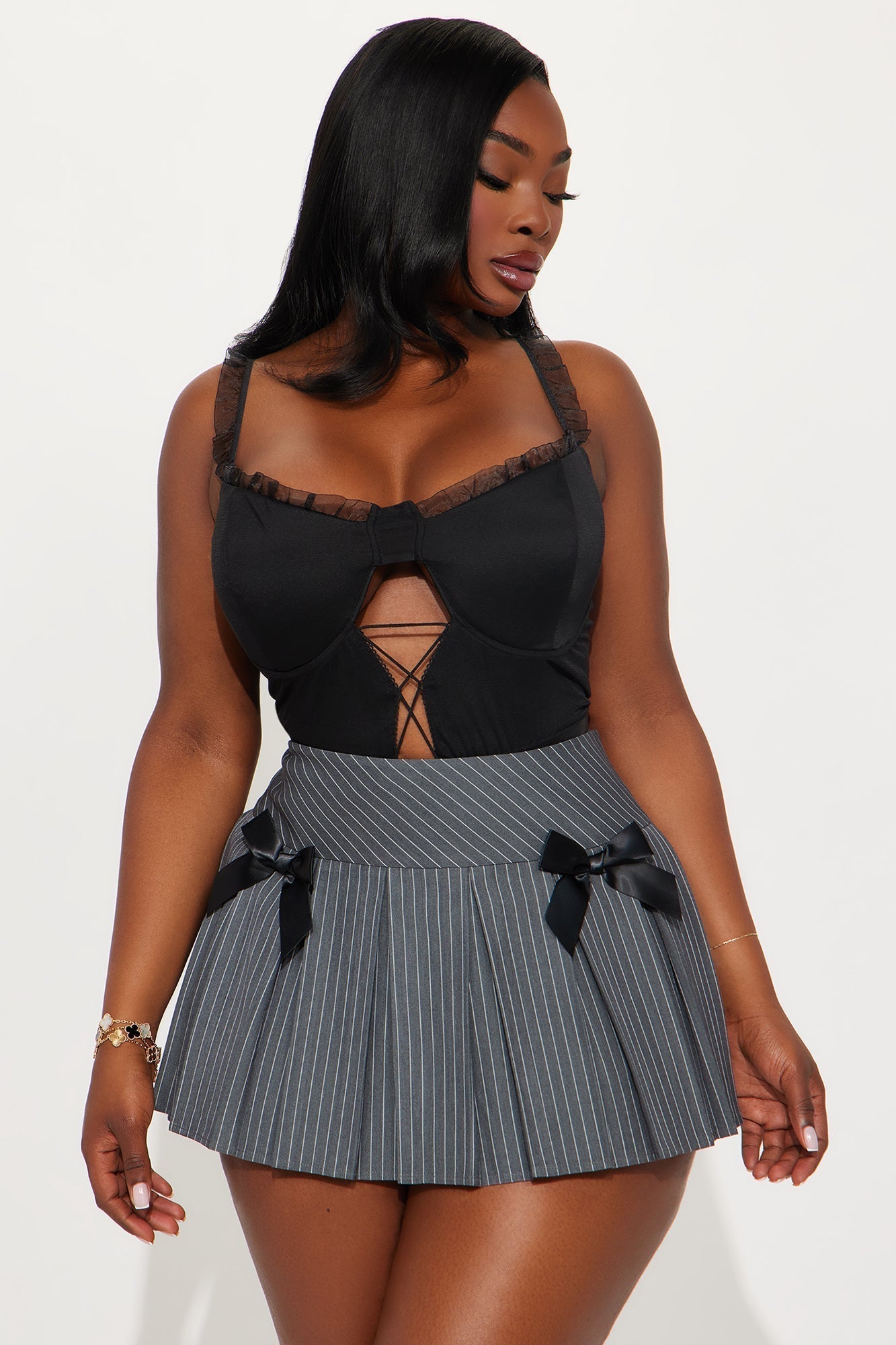 High Maintenance Ruffle Trim Mesh Bodysuit - Black