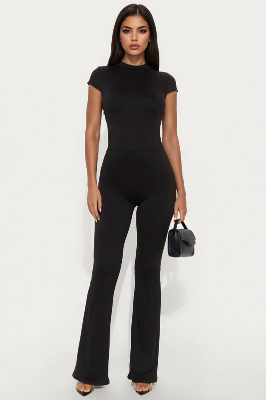 Savanna Short Sleeve Open Back Jumpsuit - Black