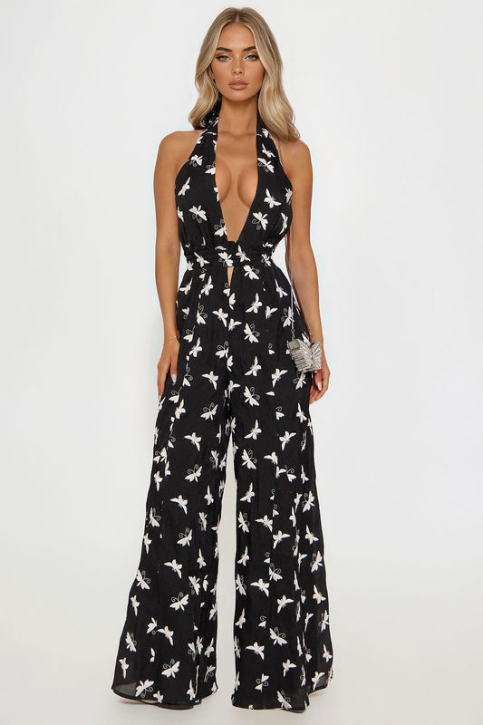 Belinda Butterfly Jumpsuit - Black/White