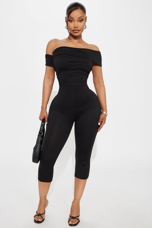 Janice Off Shoulder Capri Jumpsuit - Black