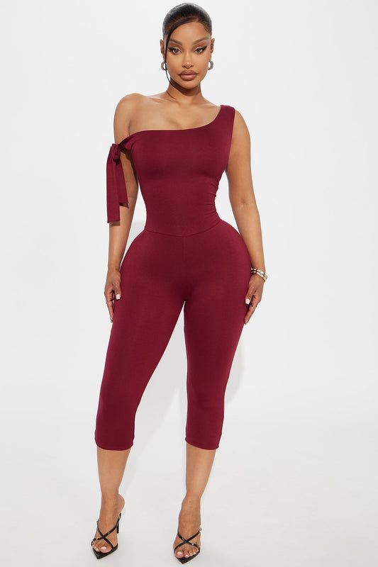 Sweet Like Candy Capri Jumpsuit - Burgundy