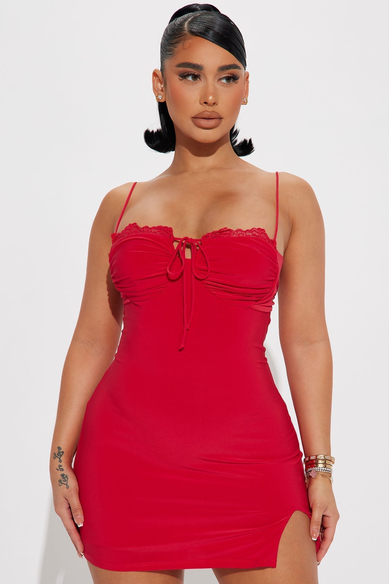 Alicia Ruched Mini Dress - Red