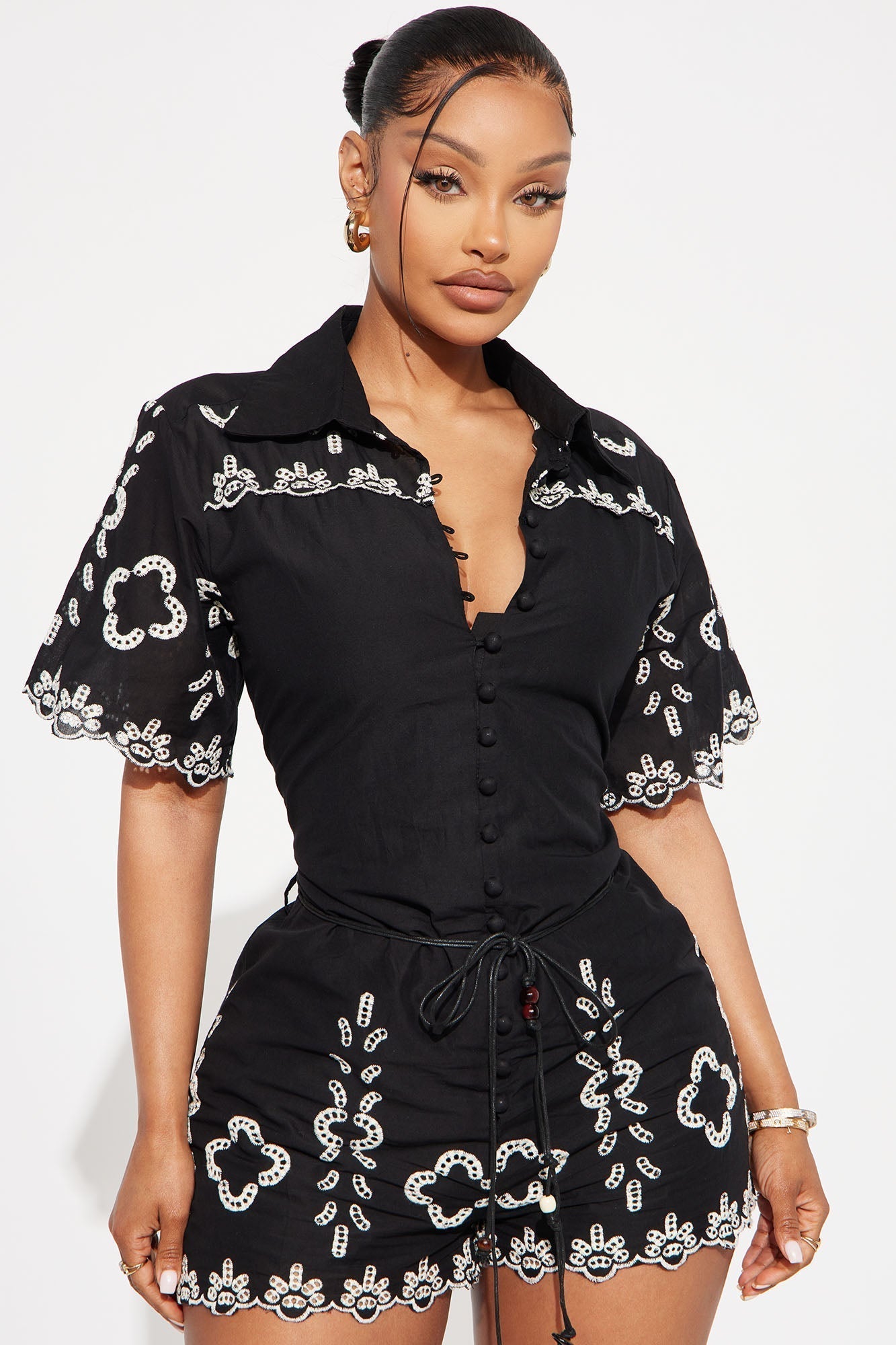 Sicily Linen Romper - Black/White