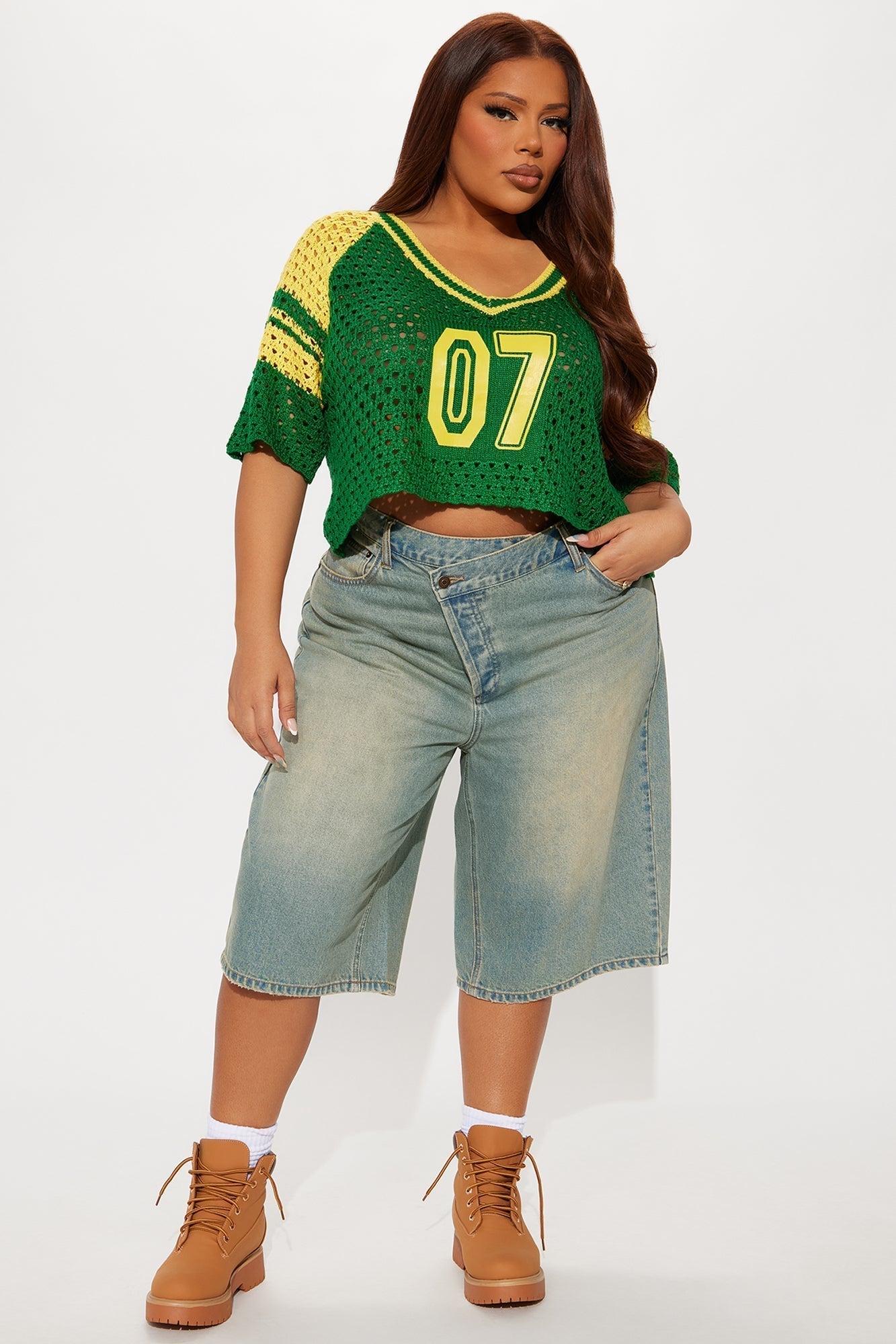 All Star Crochet Cropped Top - Green/combo
