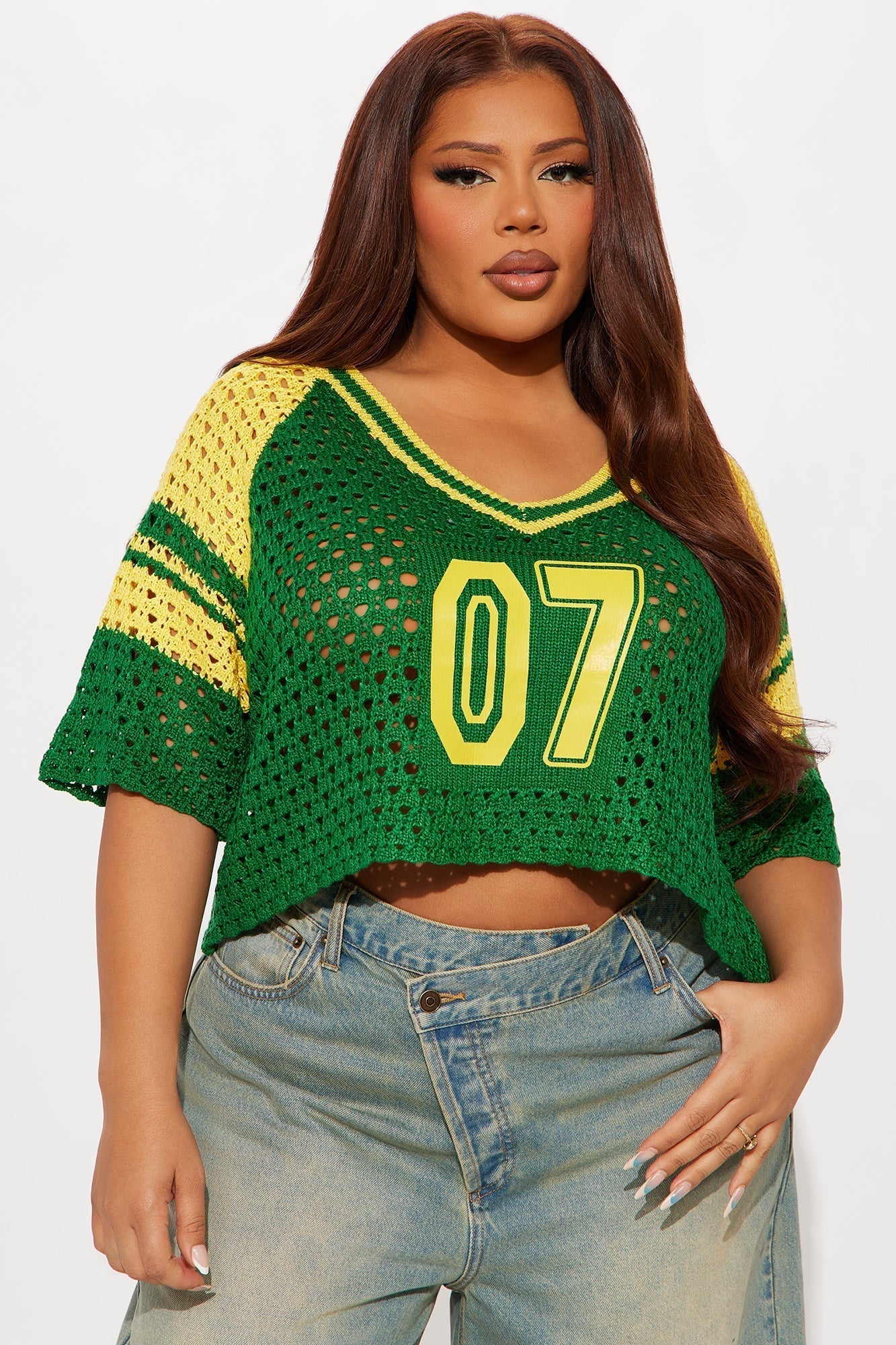 All Star Crochet Cropped Top - Green/combo