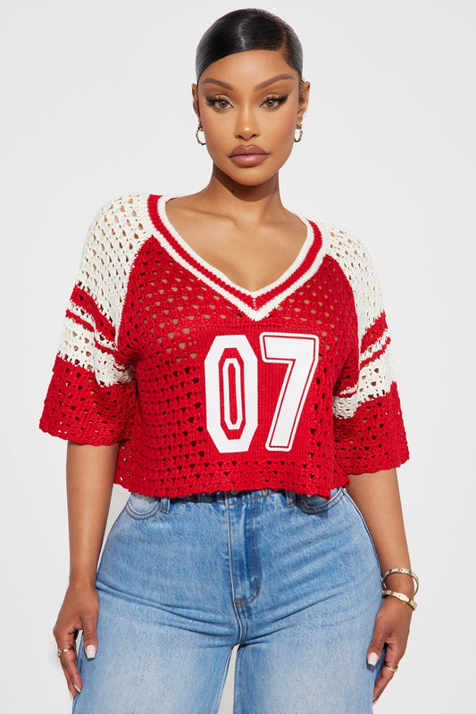 All Star Crochet Cropped Top - Red/combo
