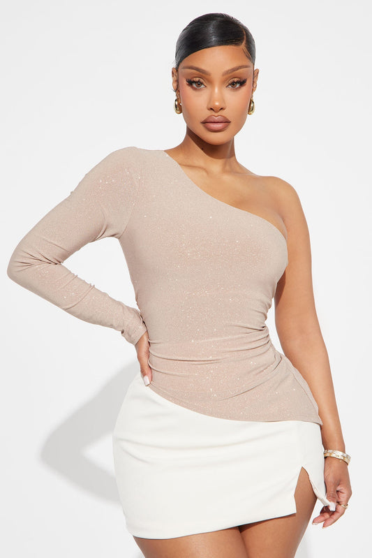 So Glam Glitter One Shoulder Top - Nude