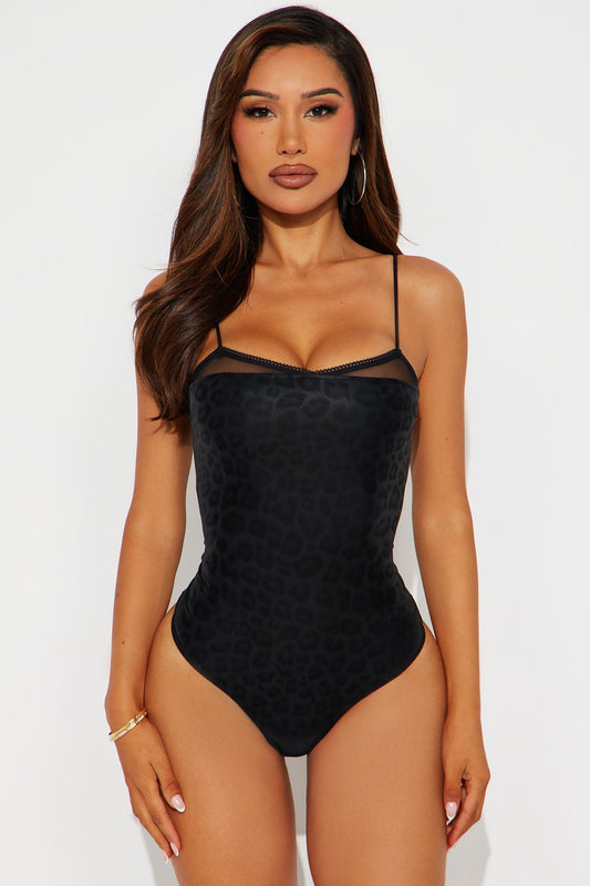 Dark Escape Lace Trim Bodysuit - Black