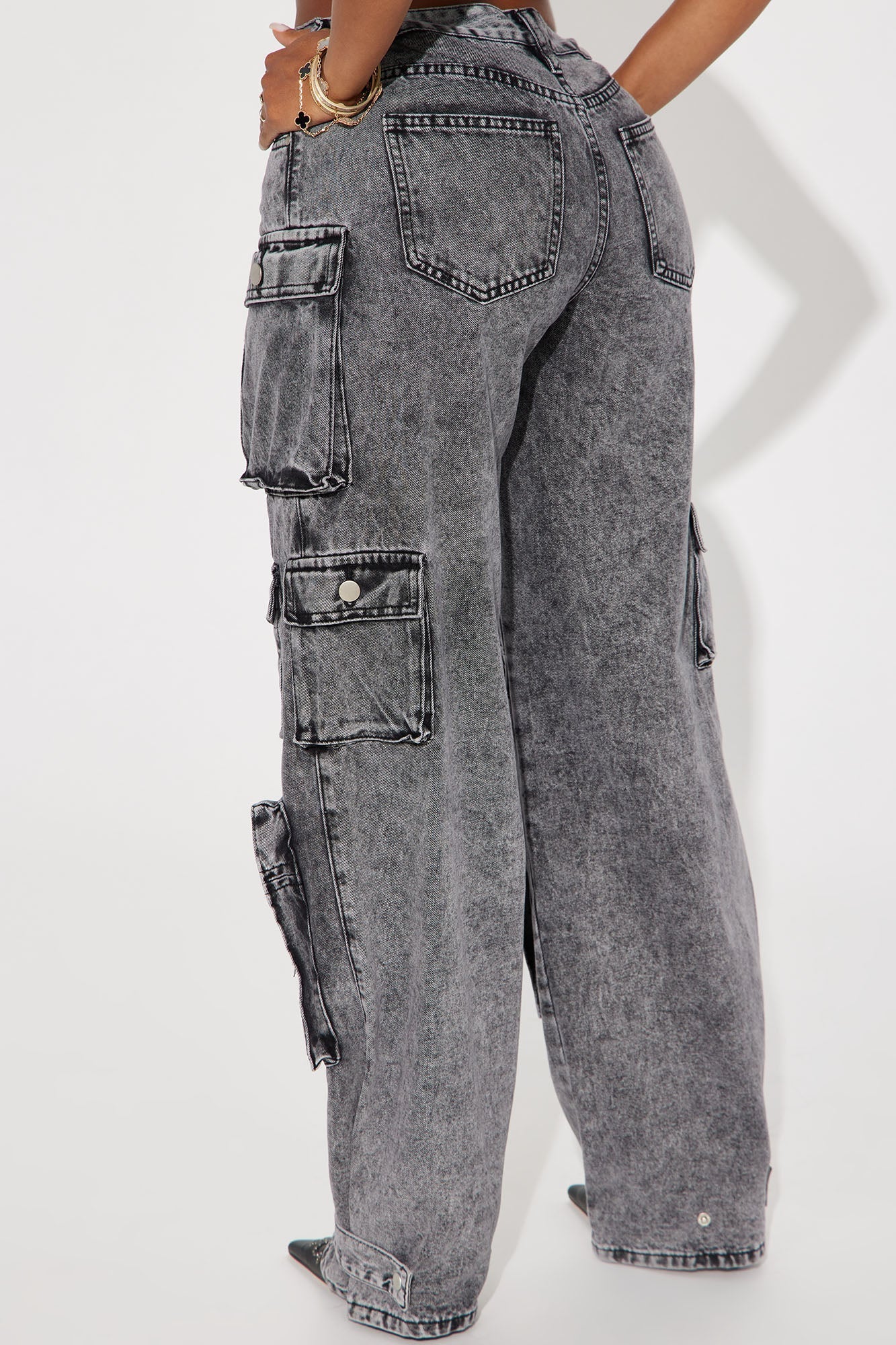 Billie Low Slung Cargo Jeans - Acid Wash Black