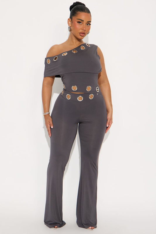 Fill In The Blanks Grommet Jumpsuit - Charcoal