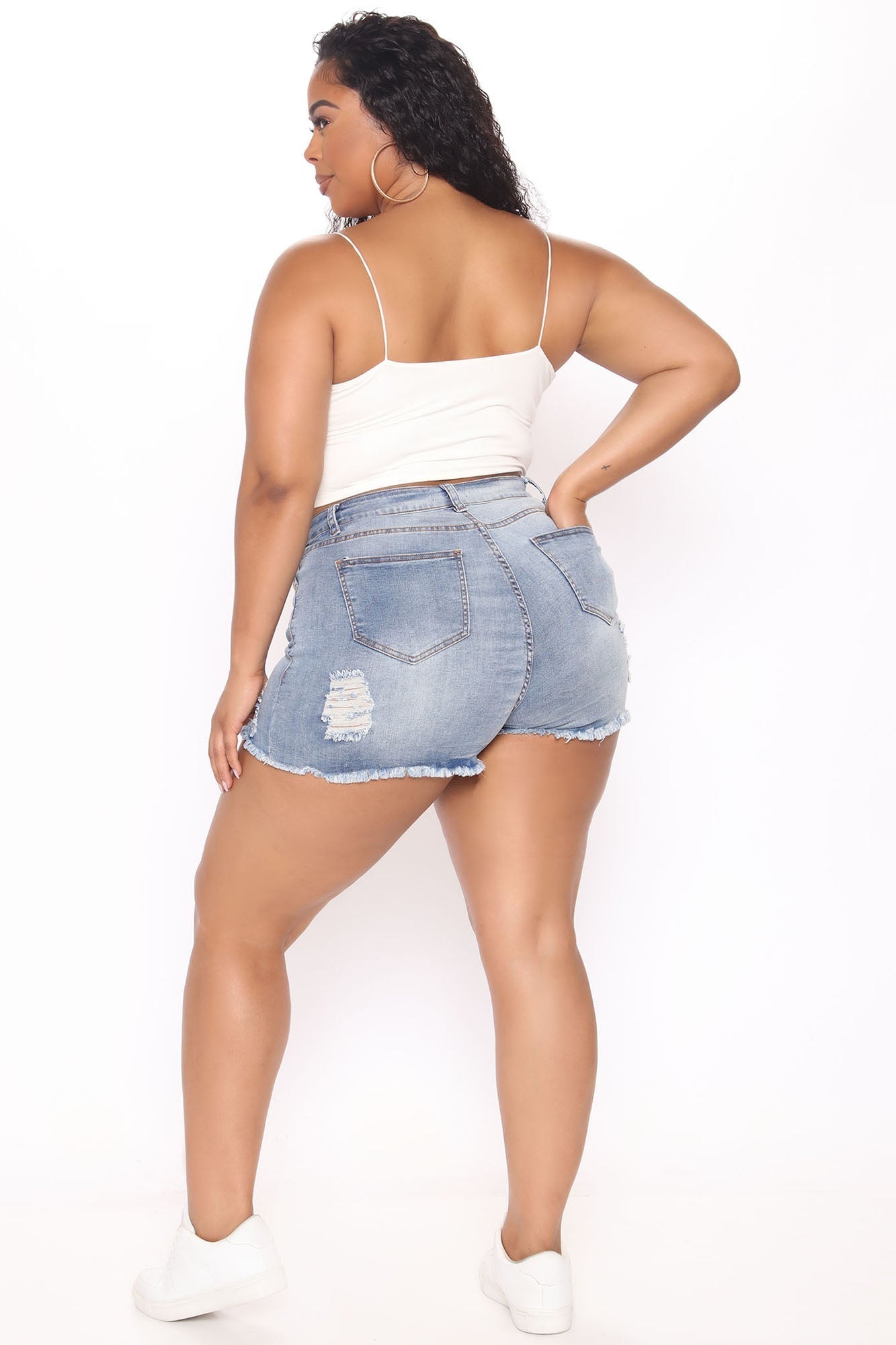 Gen Distressed Denim Shorts - Medium Blue Wash