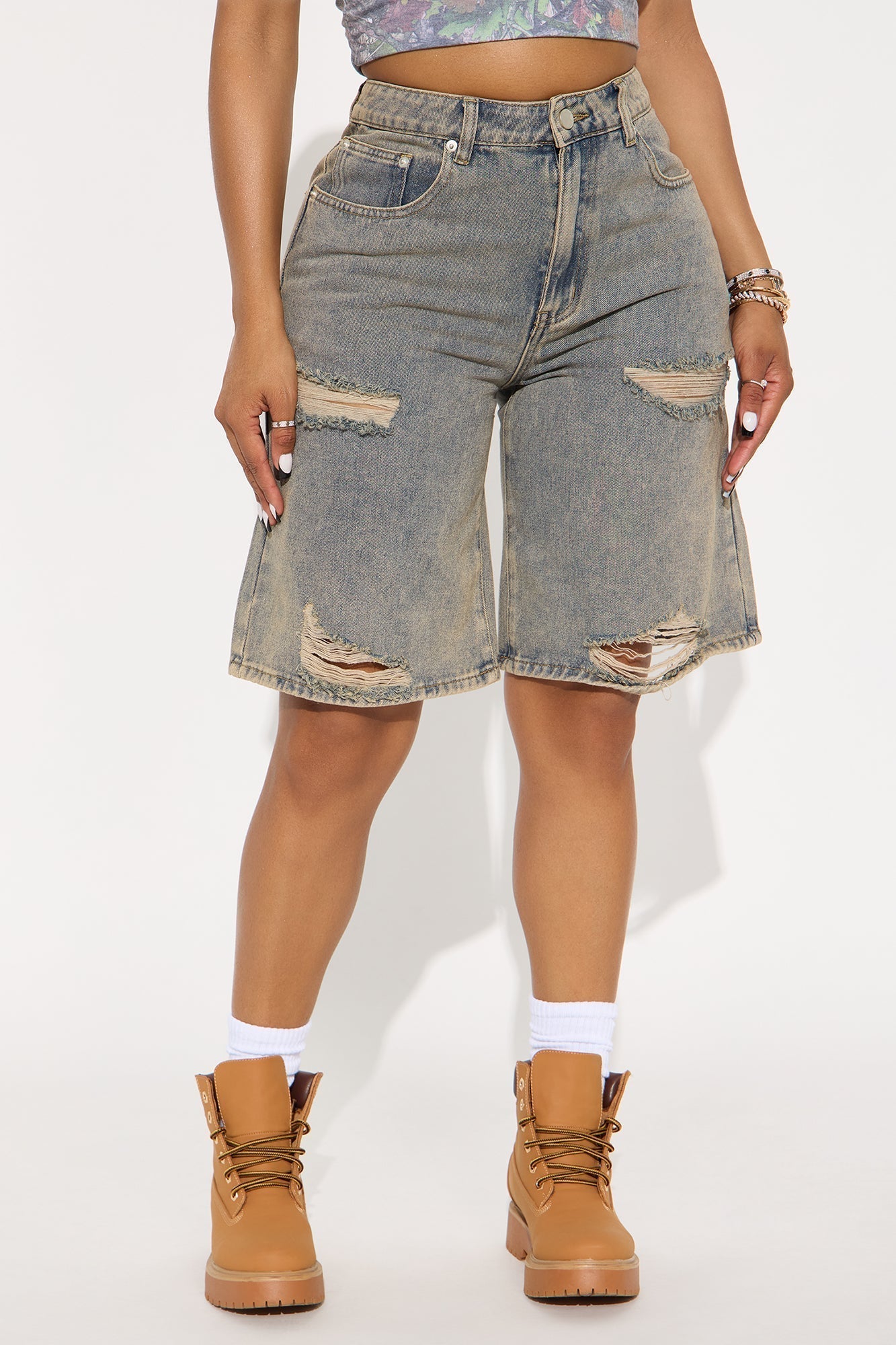 Hunter Ripped Tinted Denim Jorts - Vintage Wash