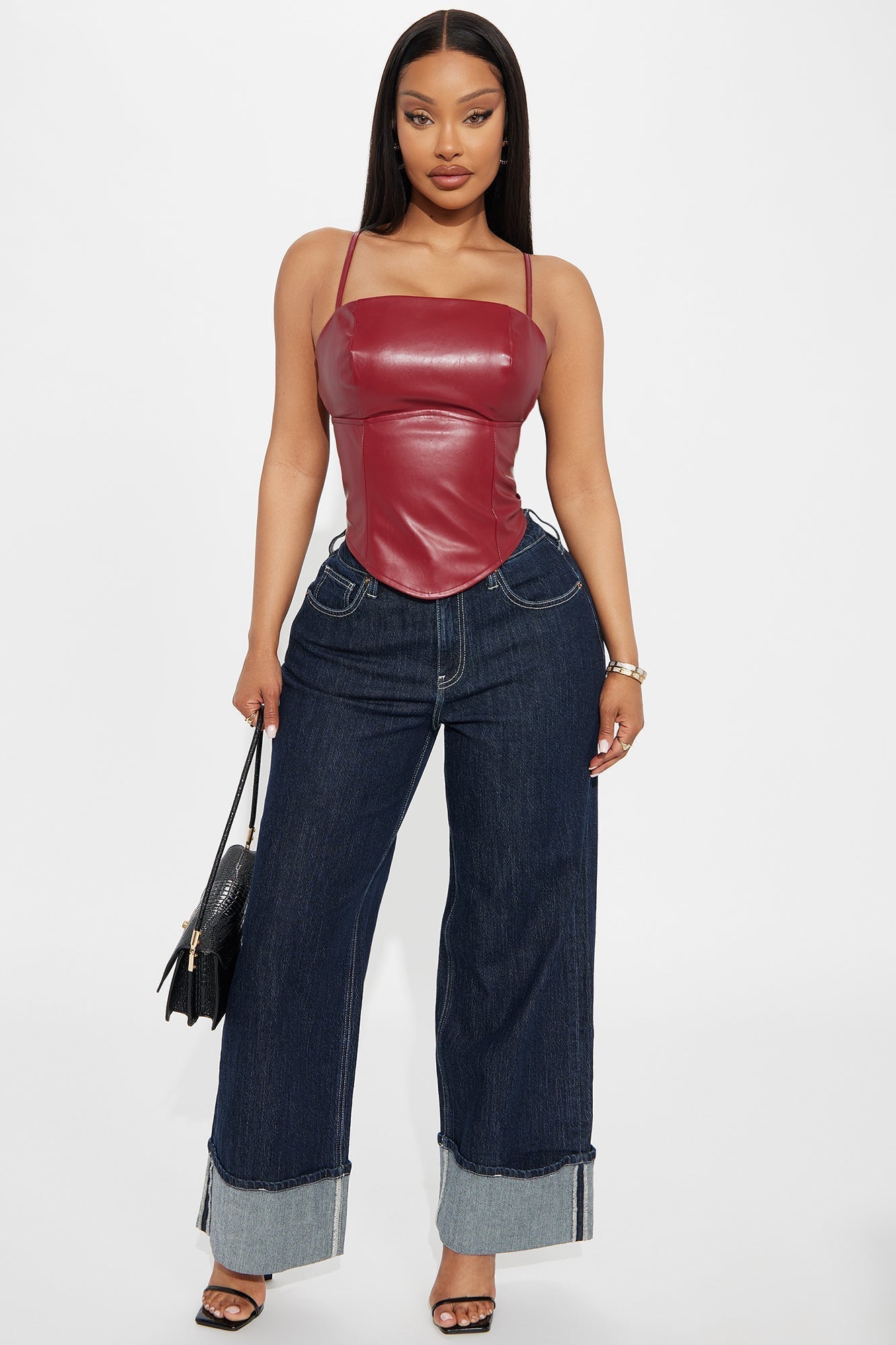 Surprise Me Faux Leather Cami Top - Burgundy