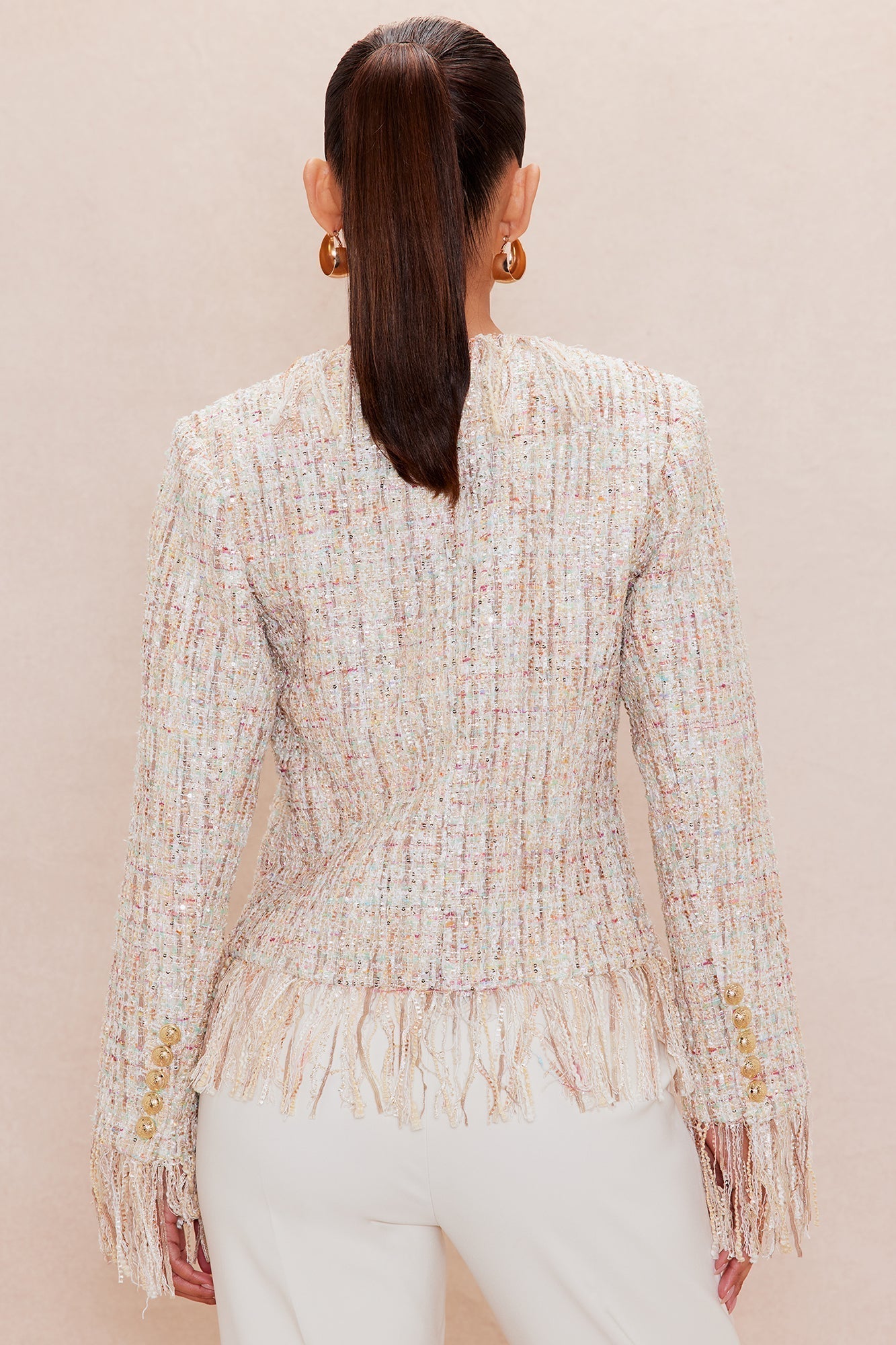 Fatima Fringe Tweed Blazer - Natural/Combo