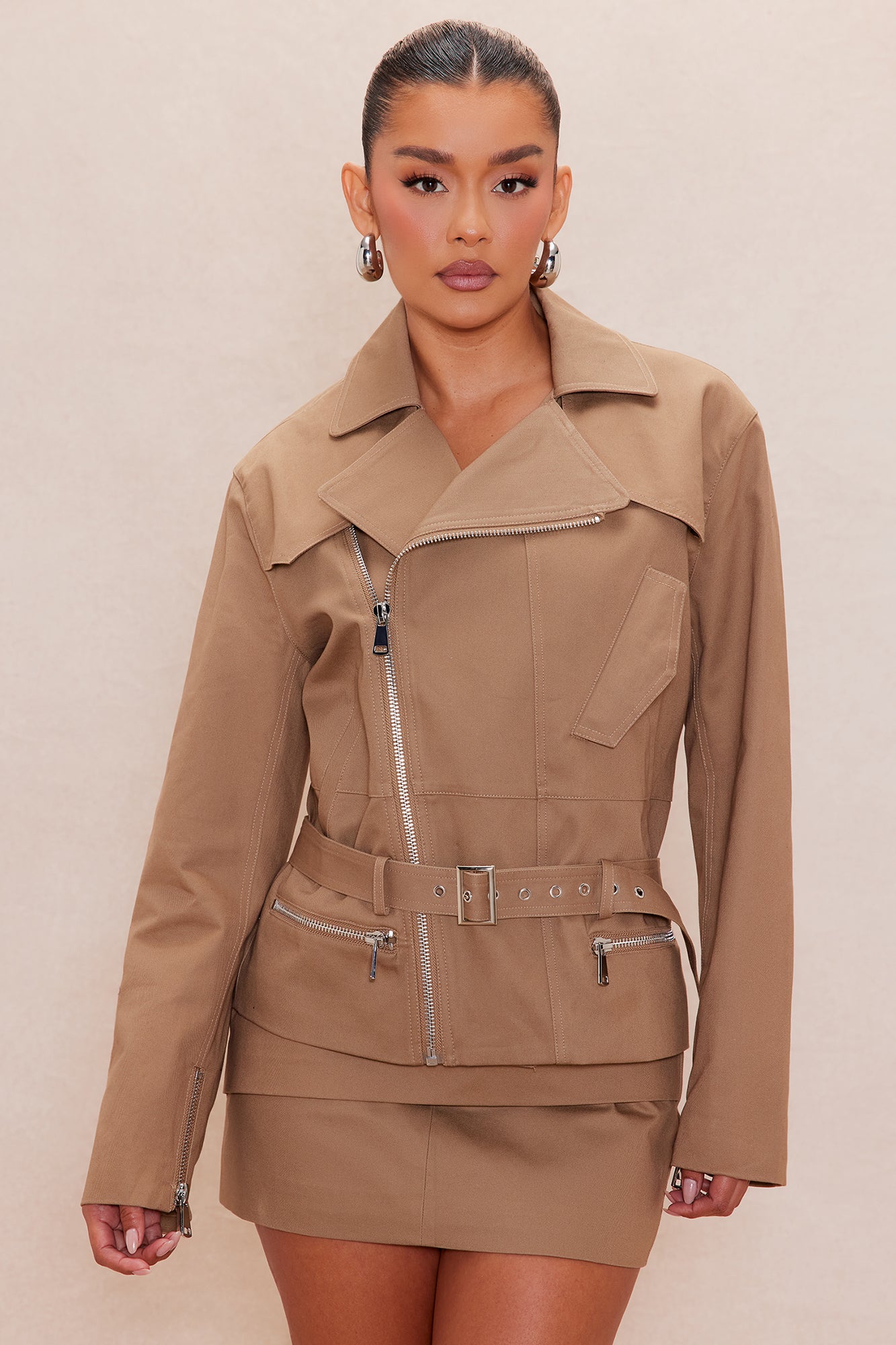 Kehlani Belted Twill Jacket - Khaki