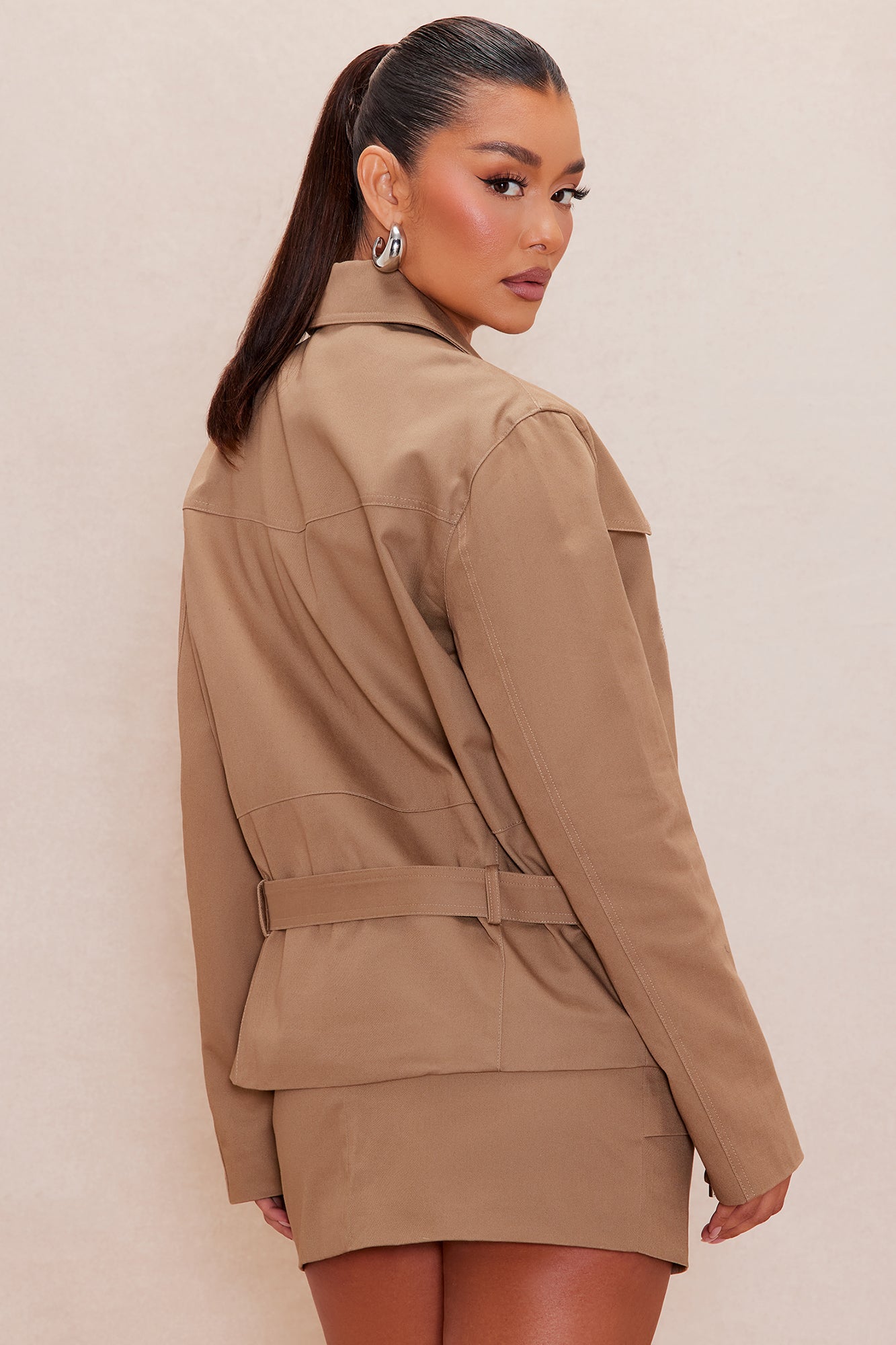 Kehlani Belted Twill Jacket - Khaki