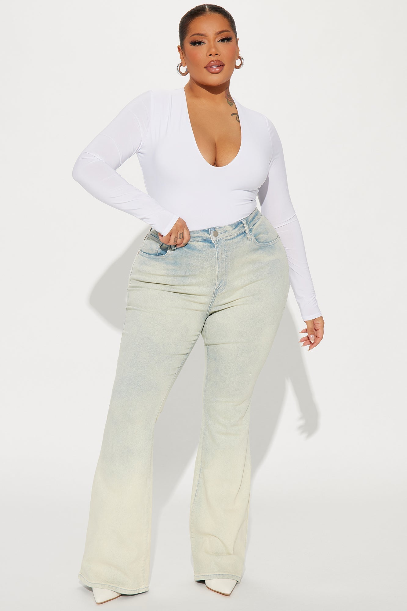Take The Plunge Lined Long Sleeve Bodysuit - White