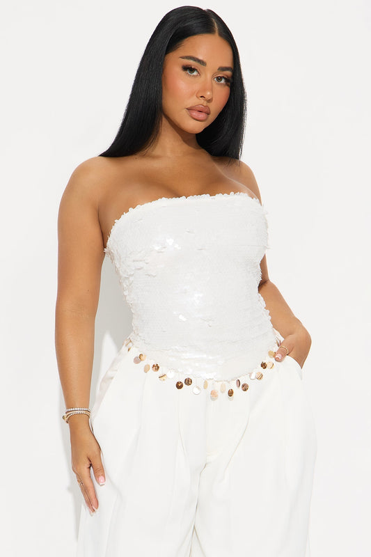 Never Settle Sequin Top - White