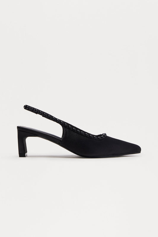 Amore Satin Pearl Pumps - Black