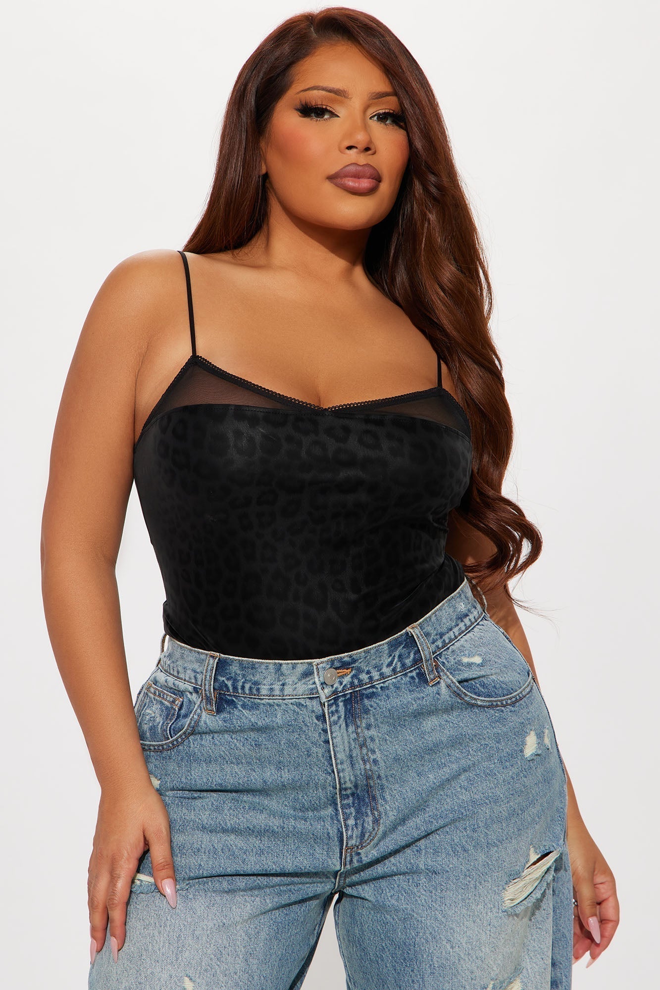 Dark Escape Lace Trim Bodysuit - Black