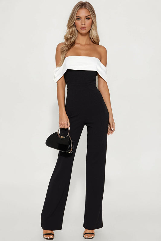 Corina Bow Jumpsuit - Black/White