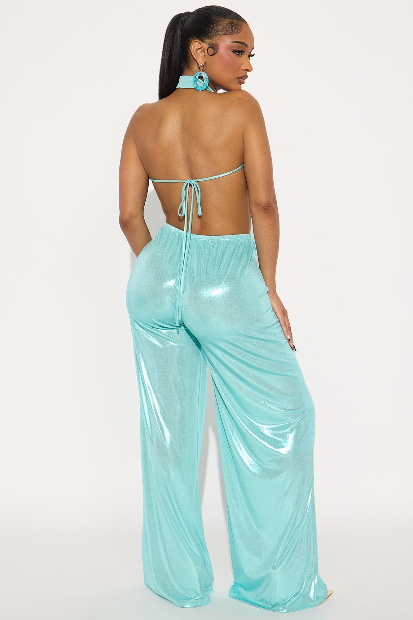 Jazmine Tales Slinky Halter Jumpsuit - Aqua