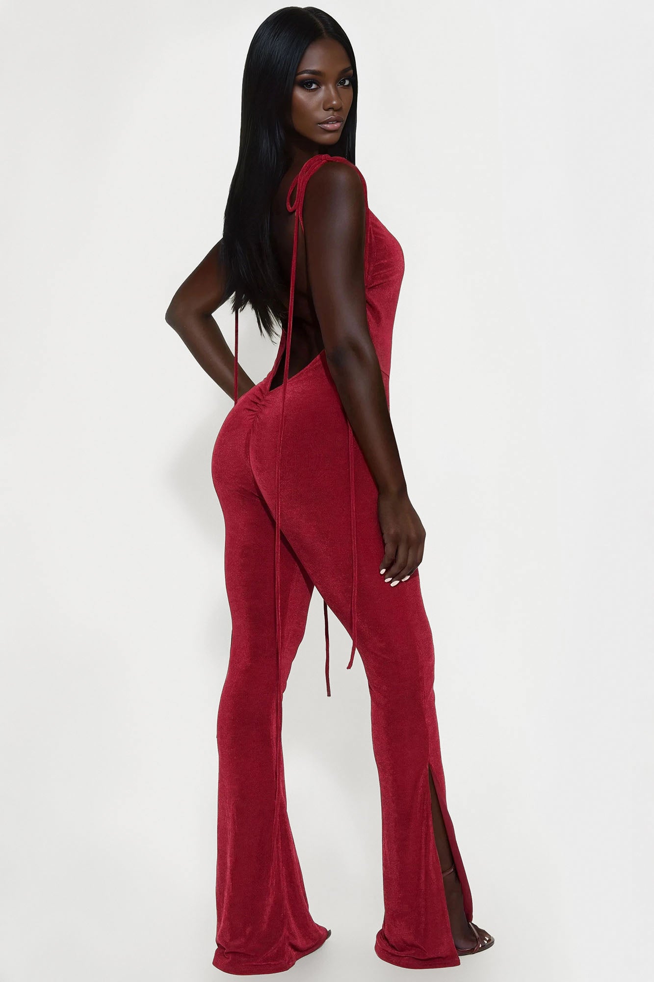 Jacey Slinky Backless Jumpsuit - Burgundy
