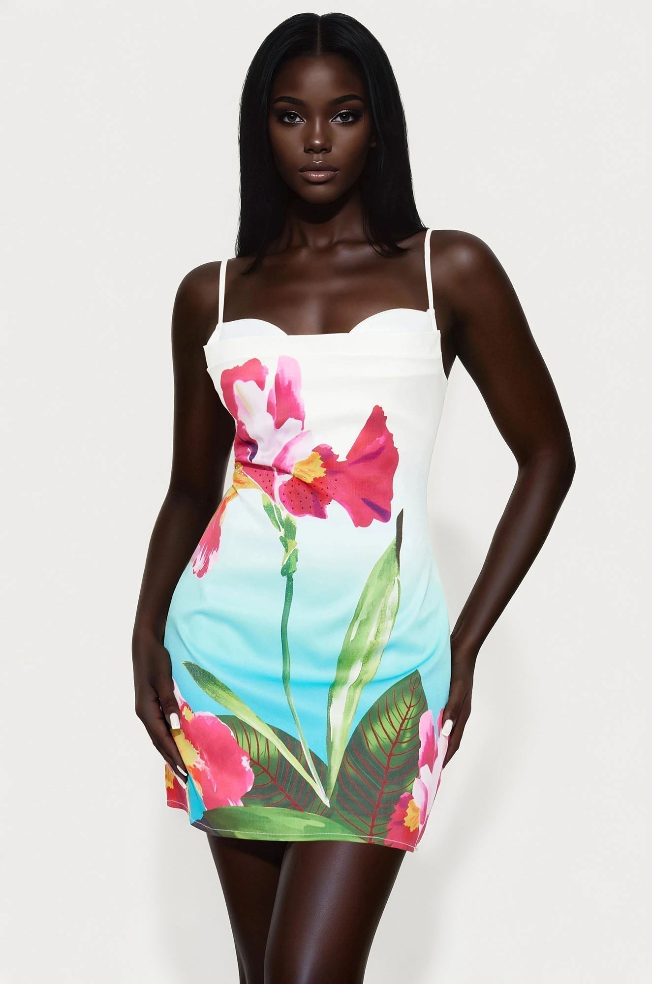 Exotic Beauty Floral Satin Mini Dress - Multi Color