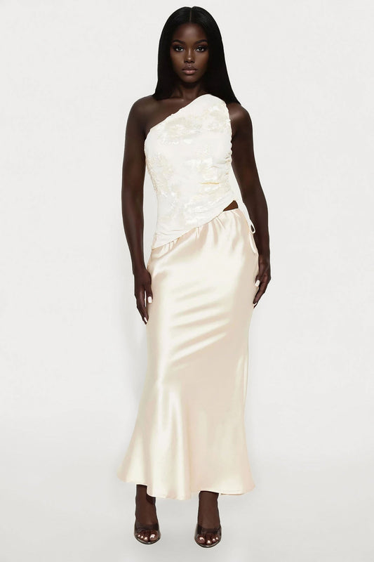 Floral Glow One Shoulder Asymmetrical Top - Ivory