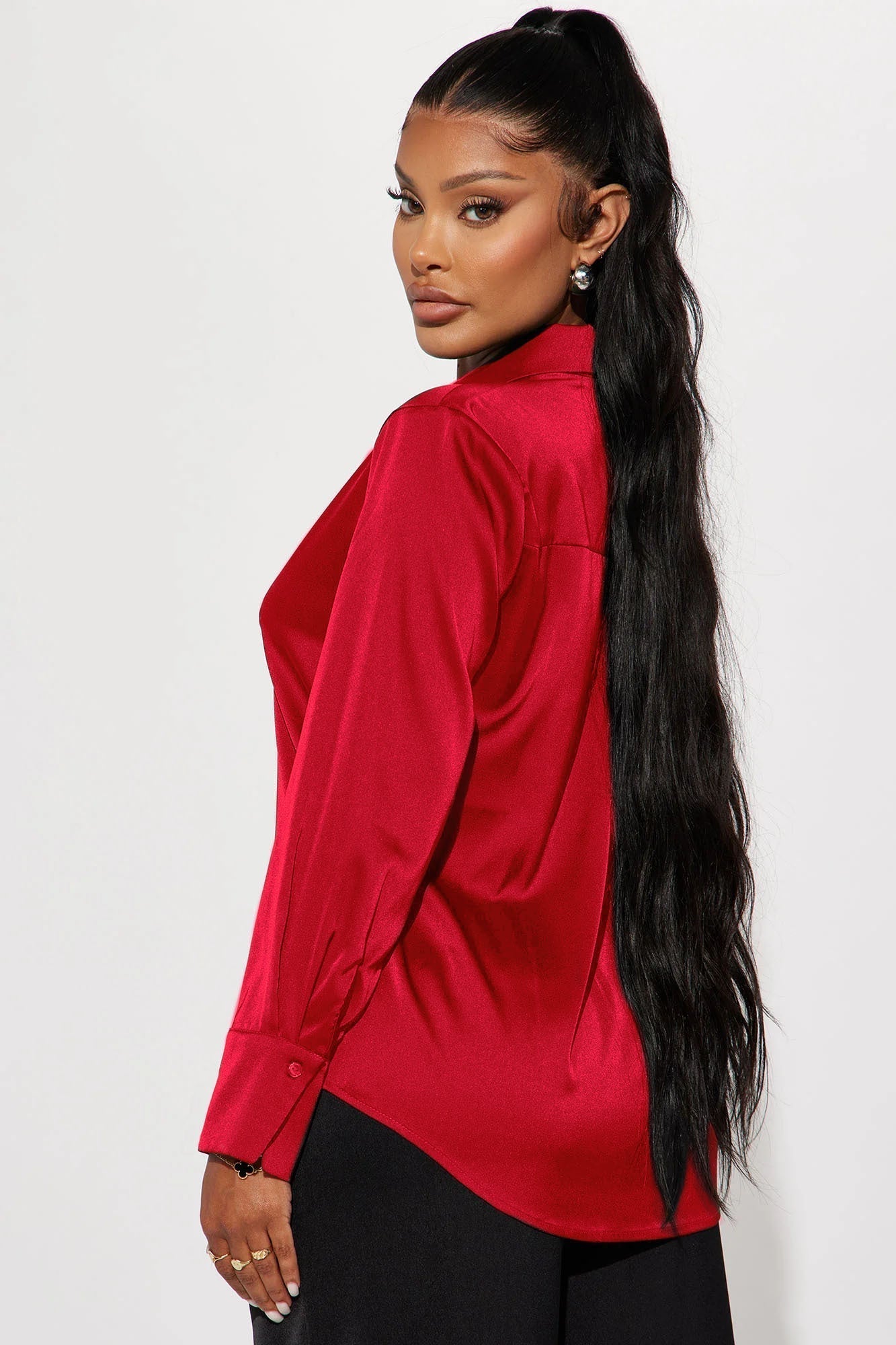 Feelin' Popular Satin Shirt - Wine
