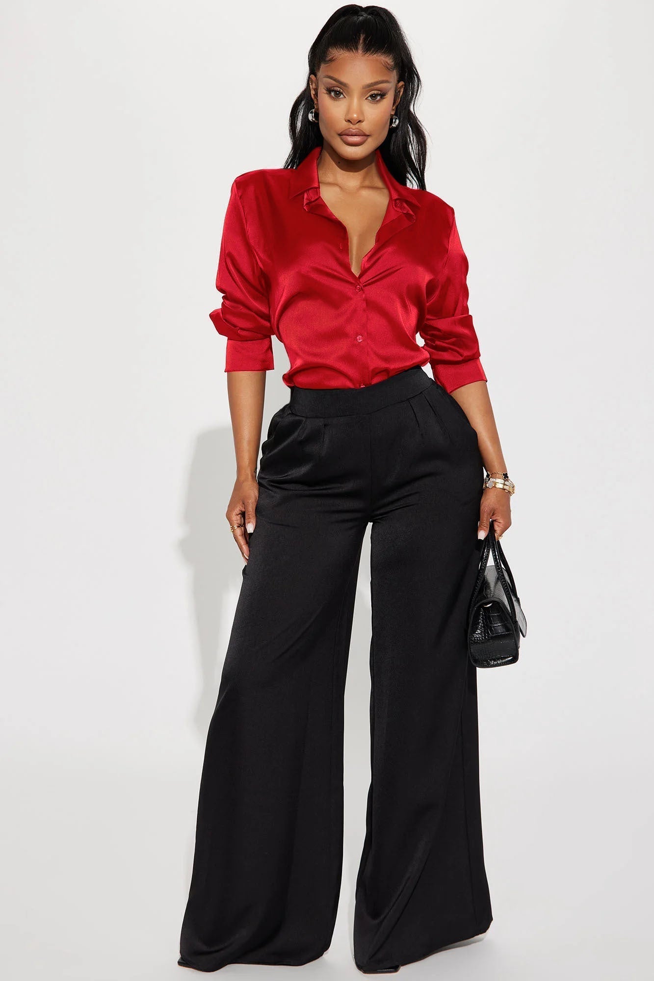 Feelin' Popular Satin Shirt - Wine