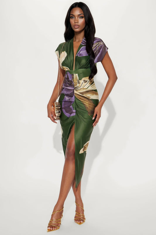 Kamryn Short Sleeve Maxi Dress - Olive/combo