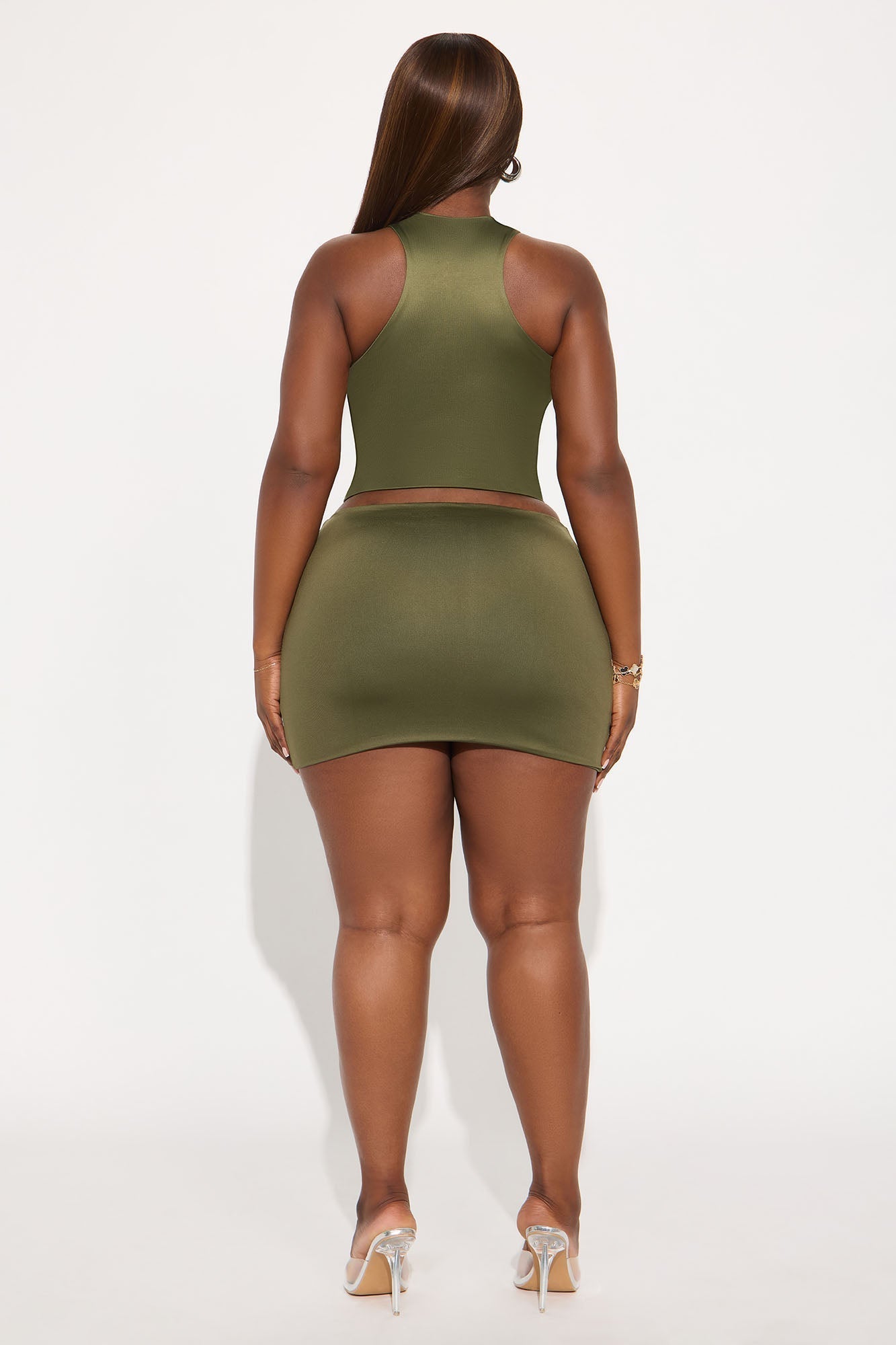 Contour Double Lined High Neck Tank Top - Military Green