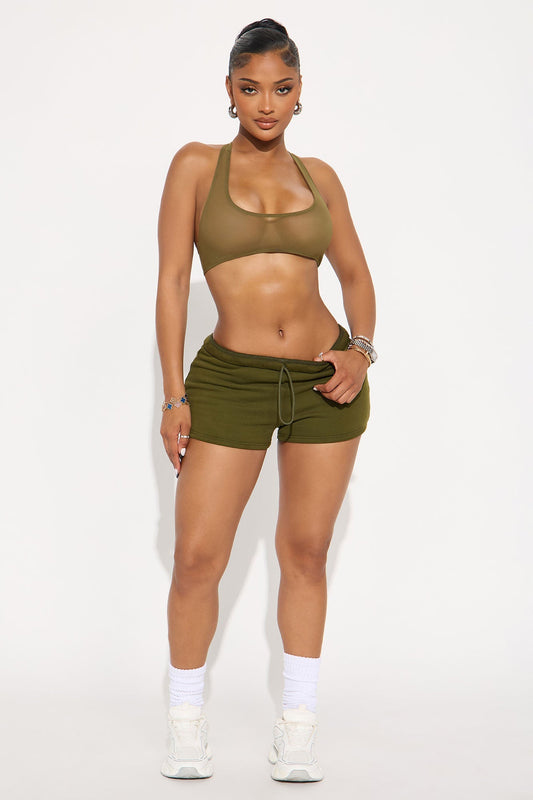 French Terry Drawstring Sweat Shorts - Olive
