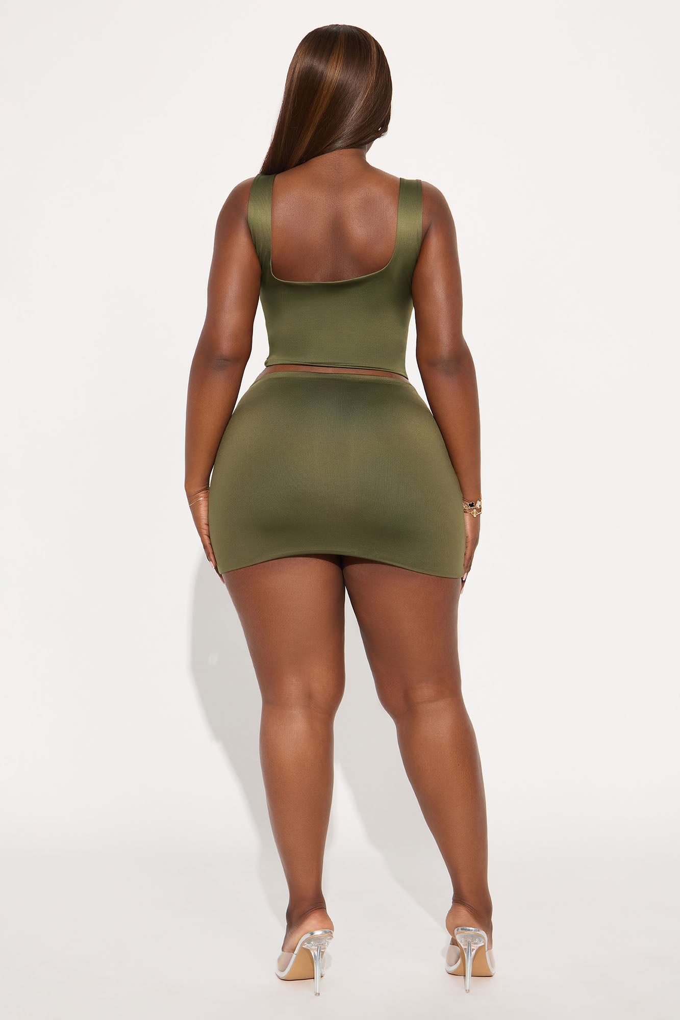Contour Double Lined Square Neck Tank Top - Military Green