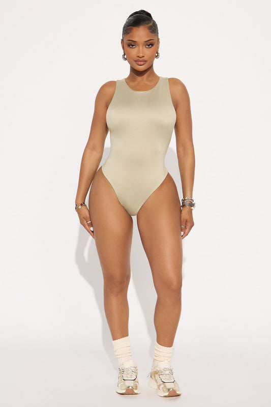Contour Double Lined Scoop Neck Bodysuit - Stone