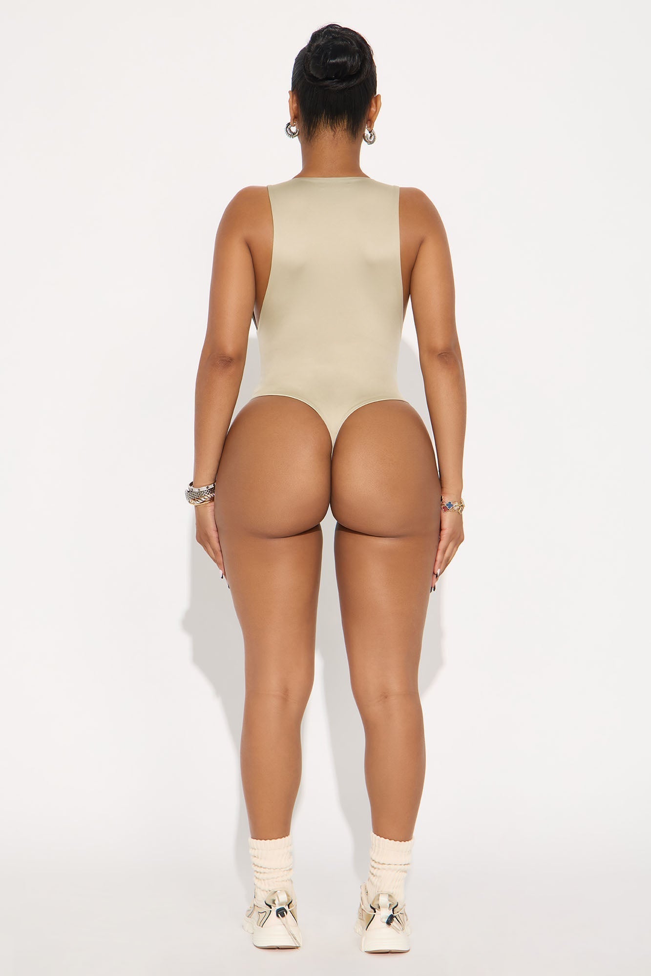 Contour Double Lined Scoop Neck Bodysuit - Stone