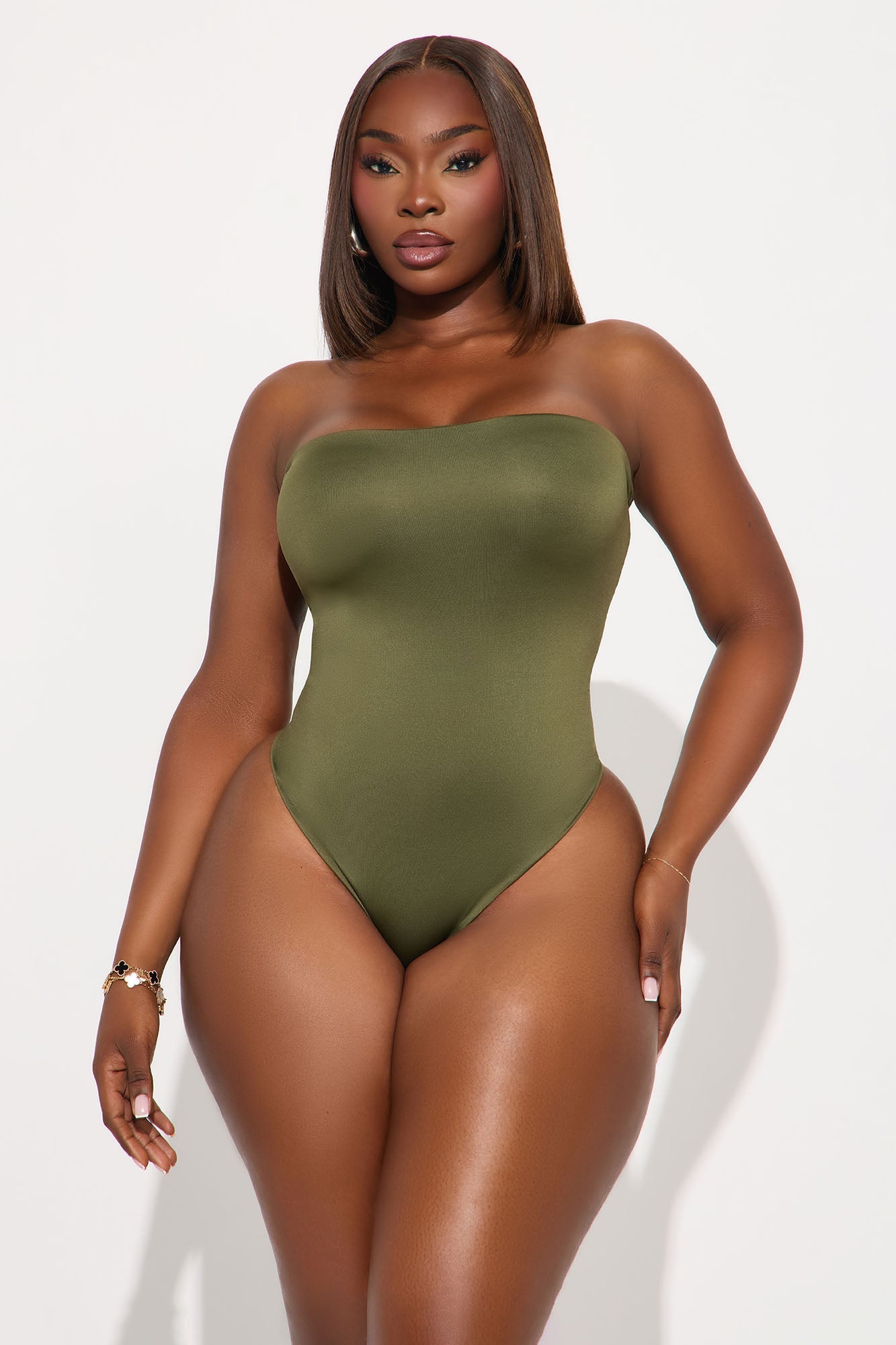 Contour Double Lined Strapless Bodysuit - Military Green