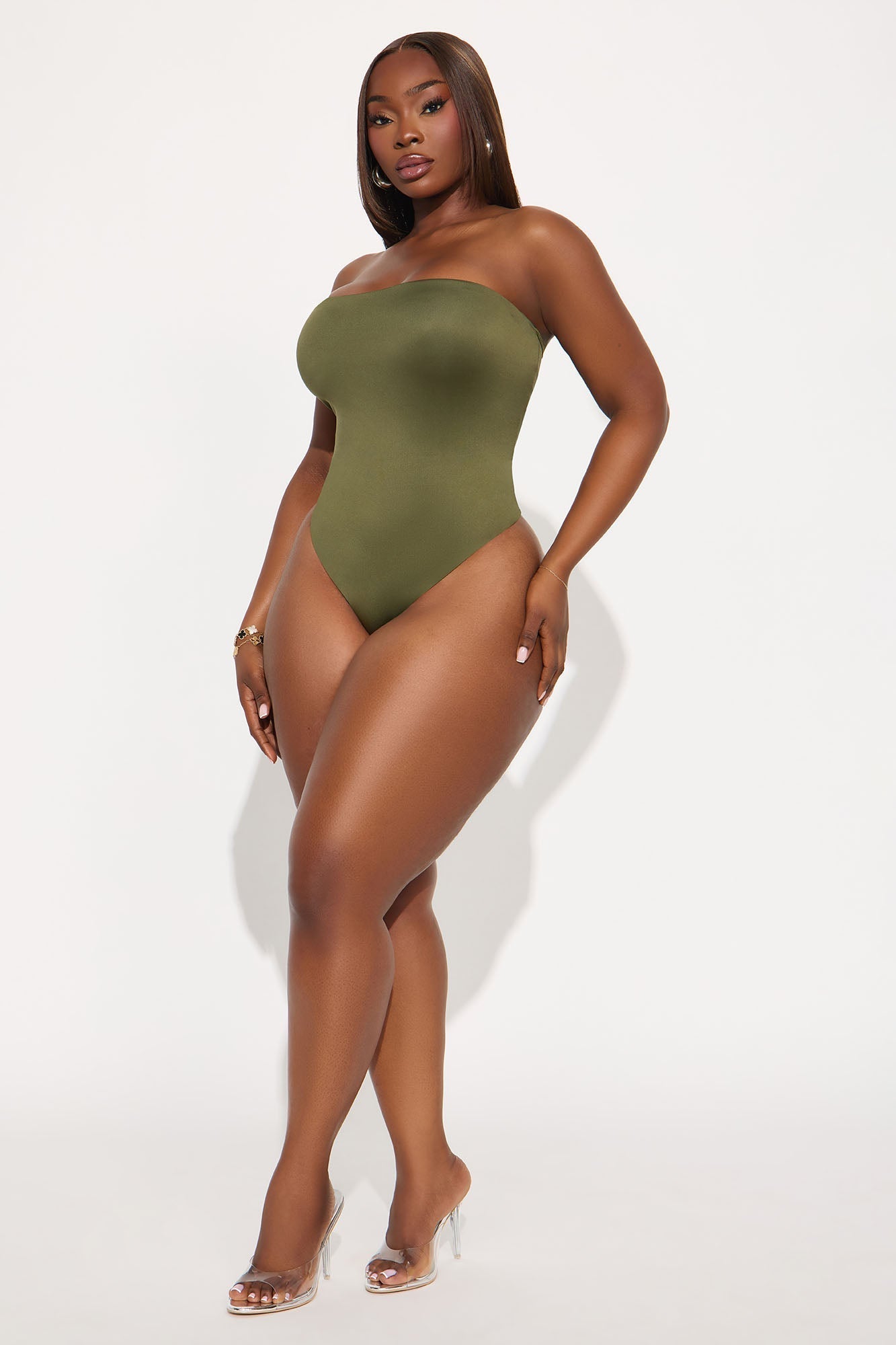 Contour Double Lined Strapless Bodysuit - Military Green