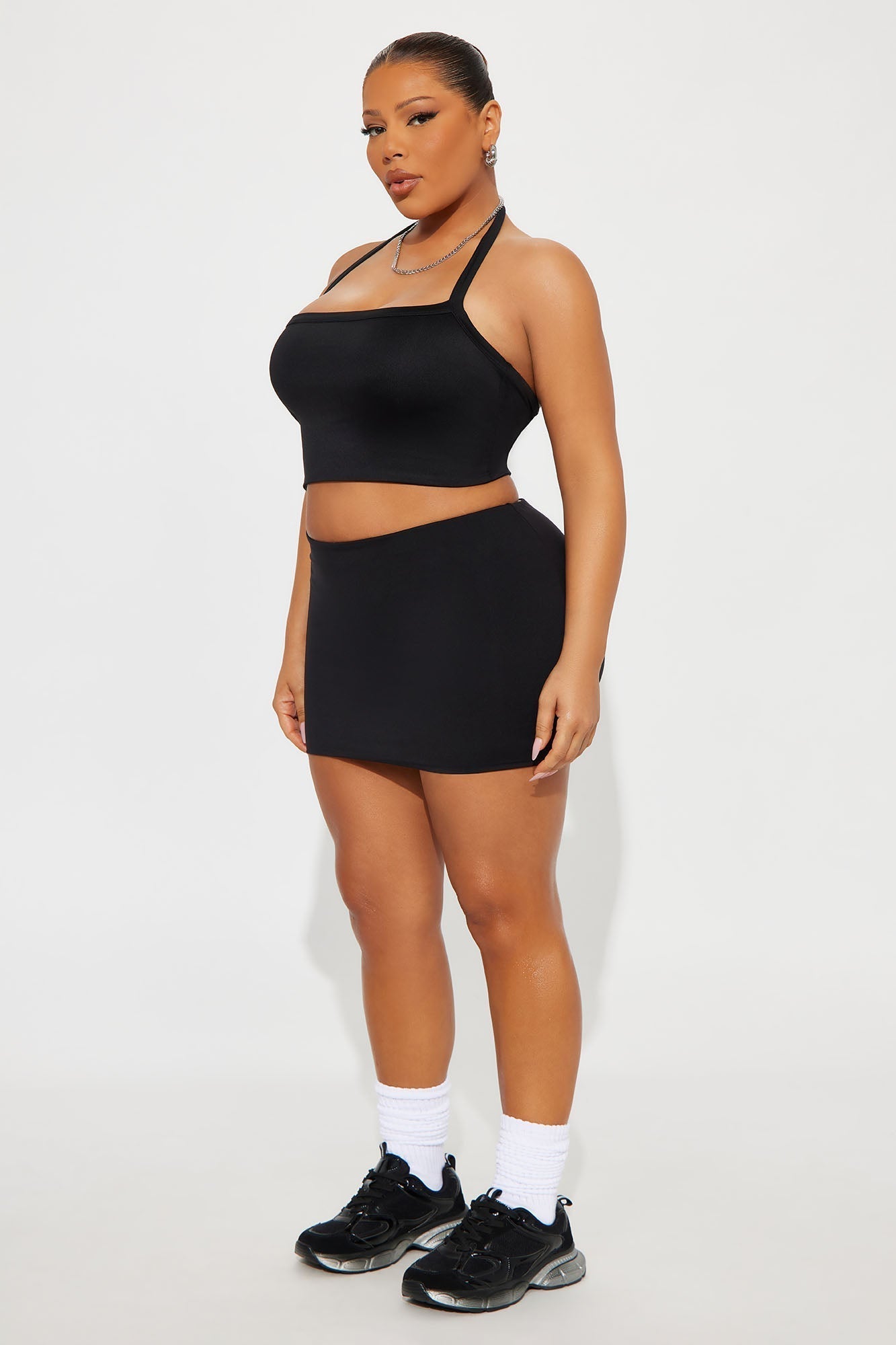 Contour Double Lined Cropped Halter Top - Black