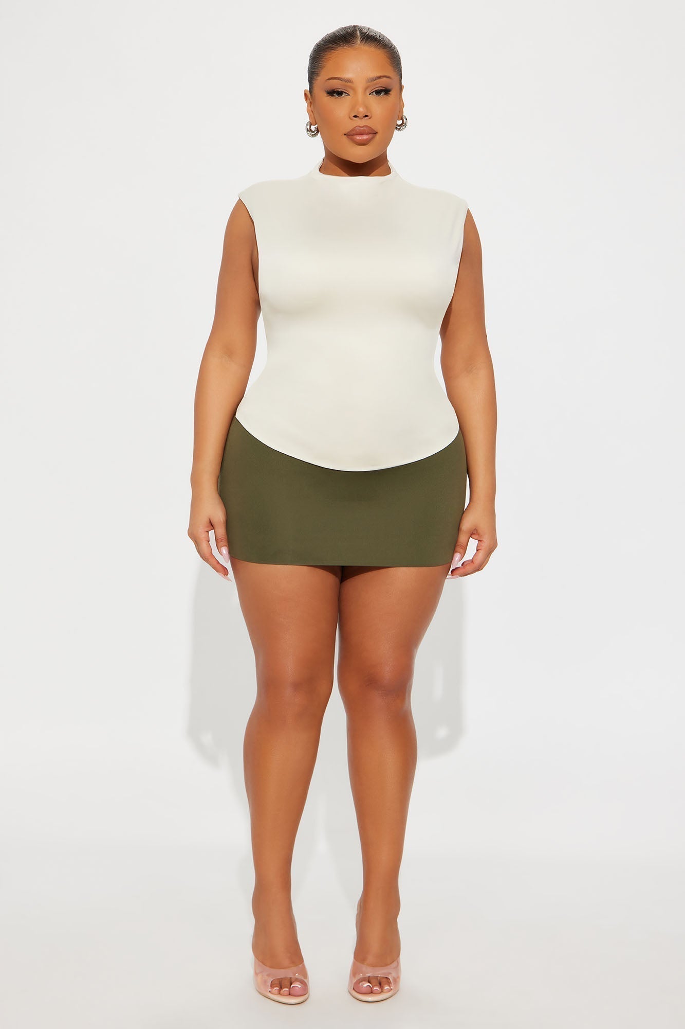 Contour Double Lined Mock Neck Top - Bone