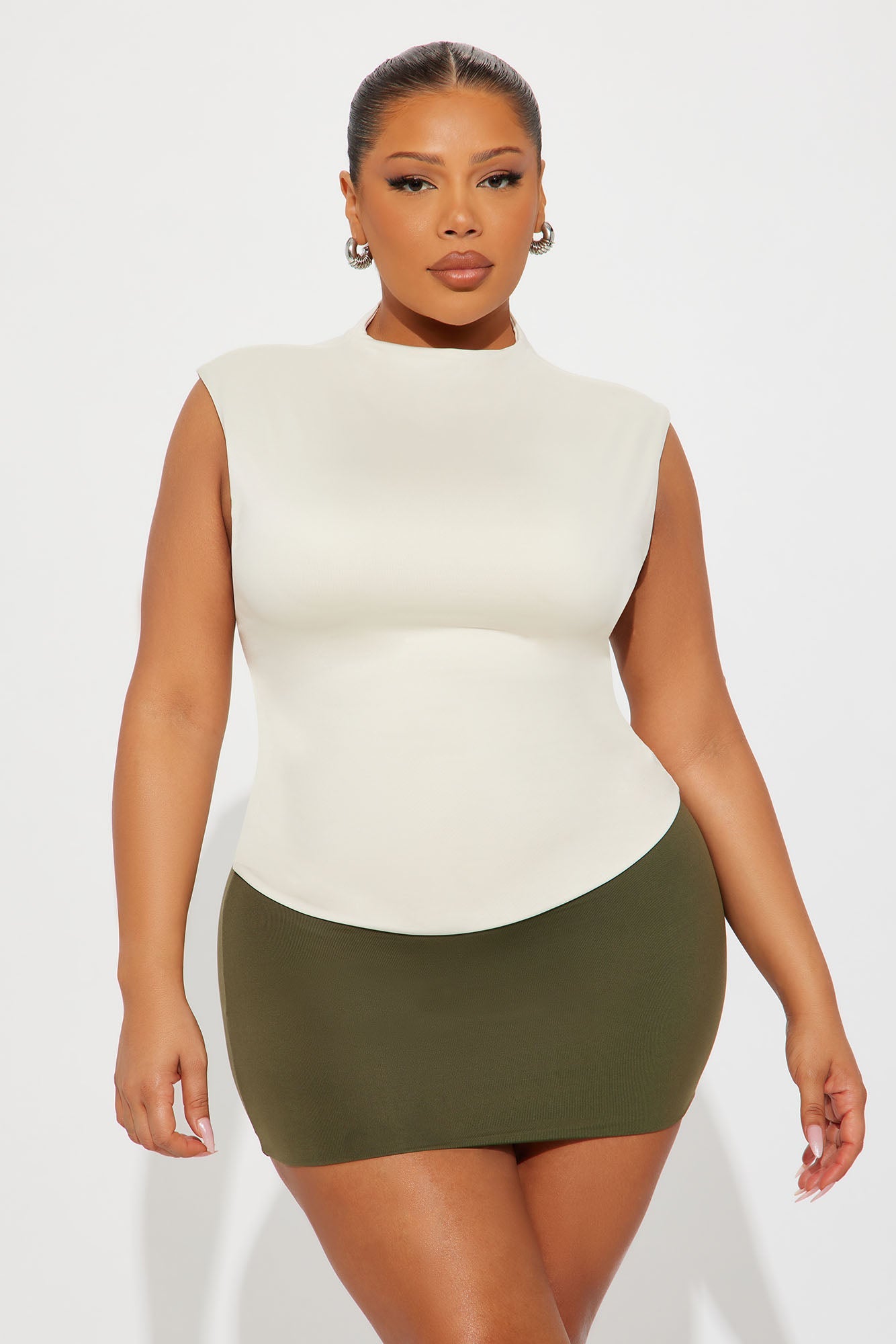 Contour Double Lined Mock Neck Top - Bone