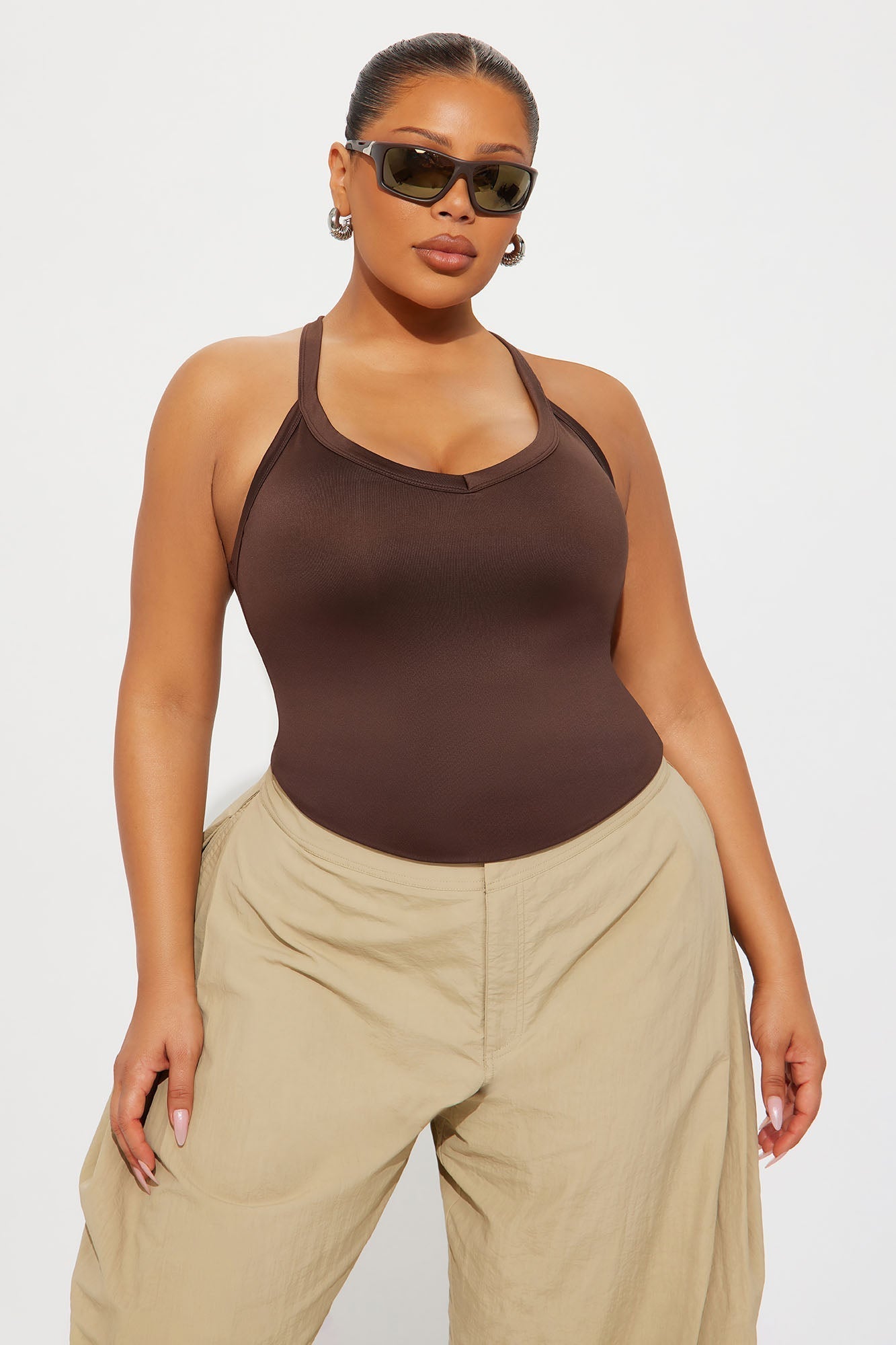 Contour Double Lined V-Neck Tank Top - Chocolate
