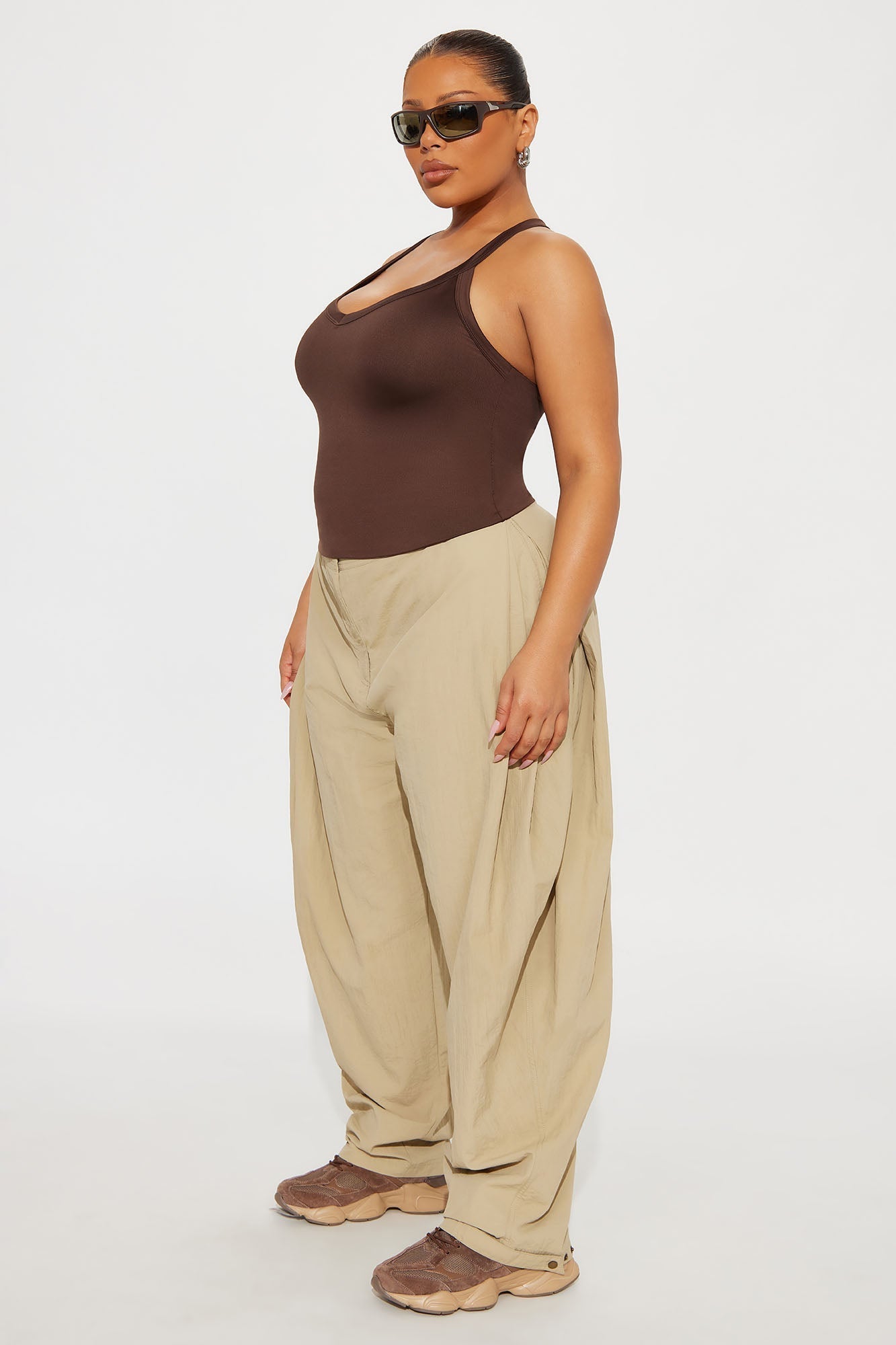 Contour Double Lined V-Neck Tank Top - Chocolate